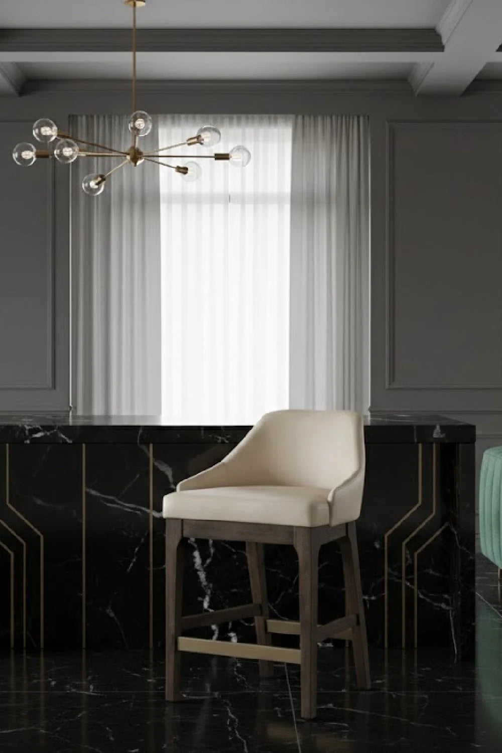 Luxury Upholstered Modern Cream Counter Stool European Style for Villa