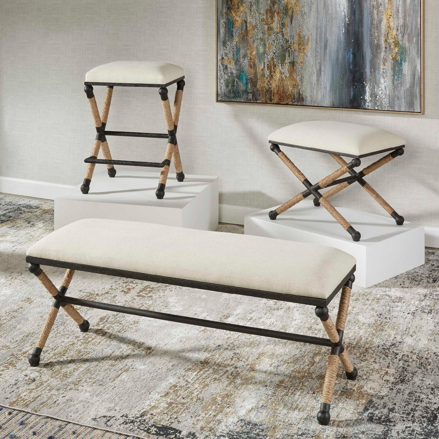 Luxury Upholstered Modern Cream Counter Stool European Style for Villa