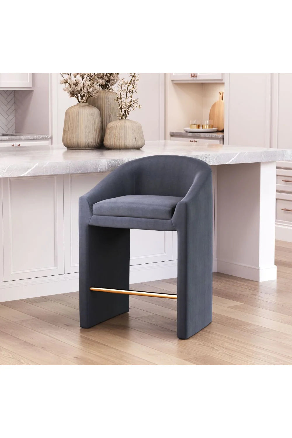 Luxury Upholstered Modern Dark Gray Counter Stool European Style for Villa