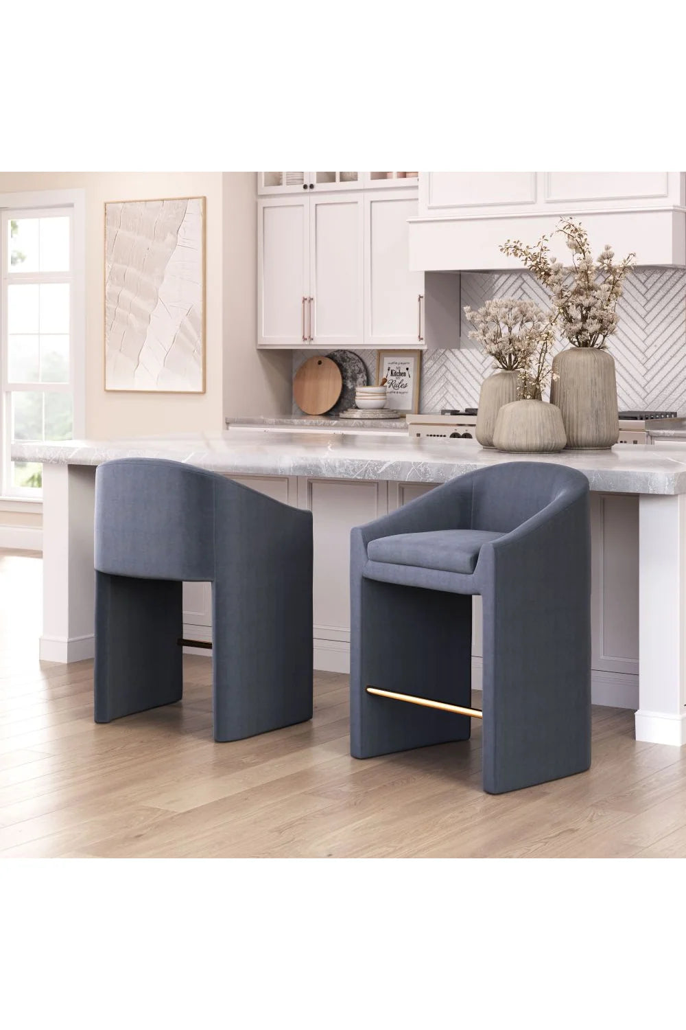 Luxury Upholstered Modern Dark Gray Counter Stool European Style for Villa