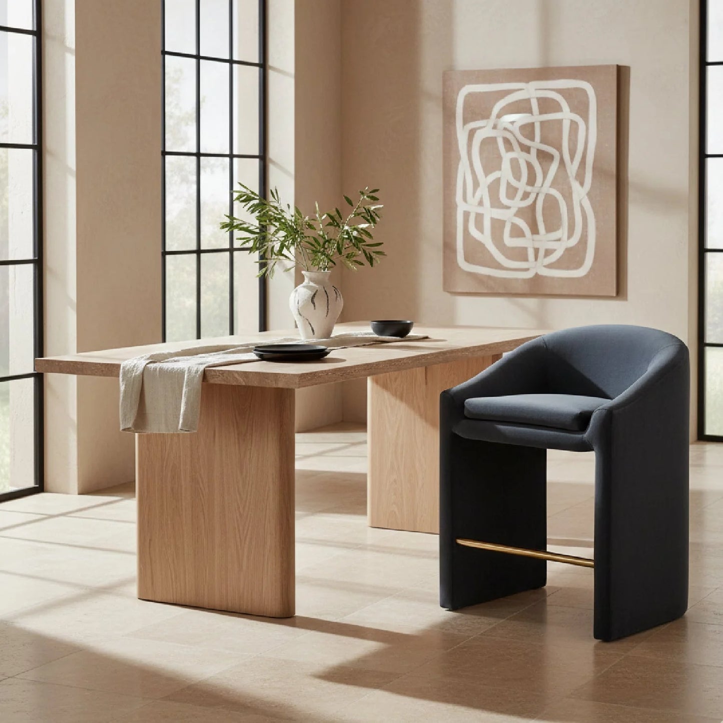 Luxury Upholstered Modern Dark Gray Counter Stool European Style for Villa