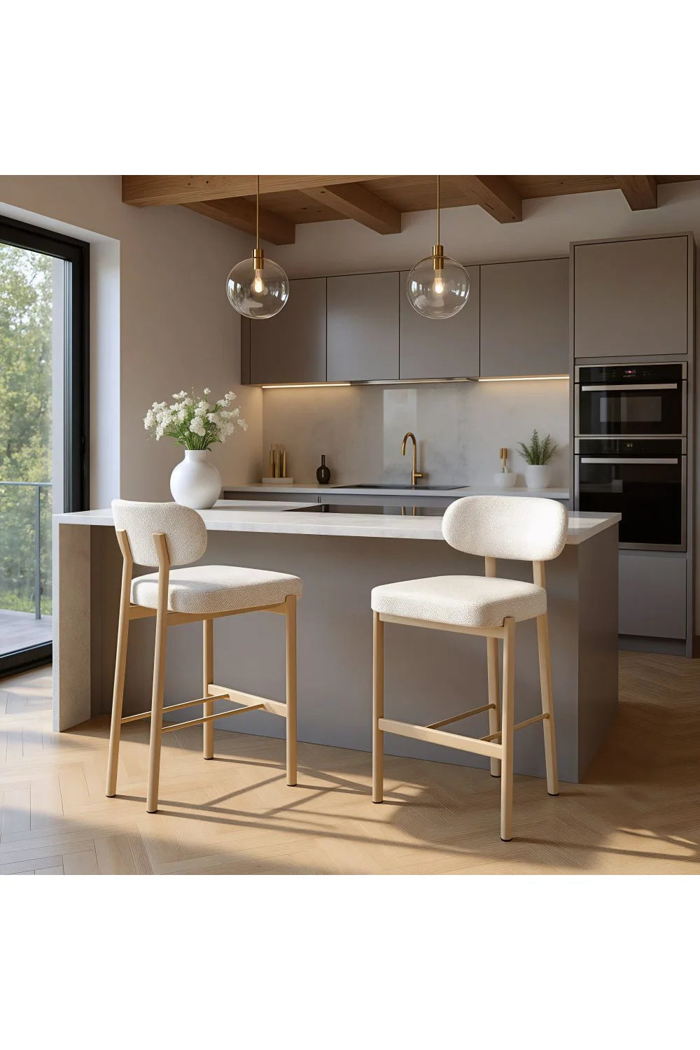 Luxury Upholstered Modern Fabric Bar Stool European Style for Villa