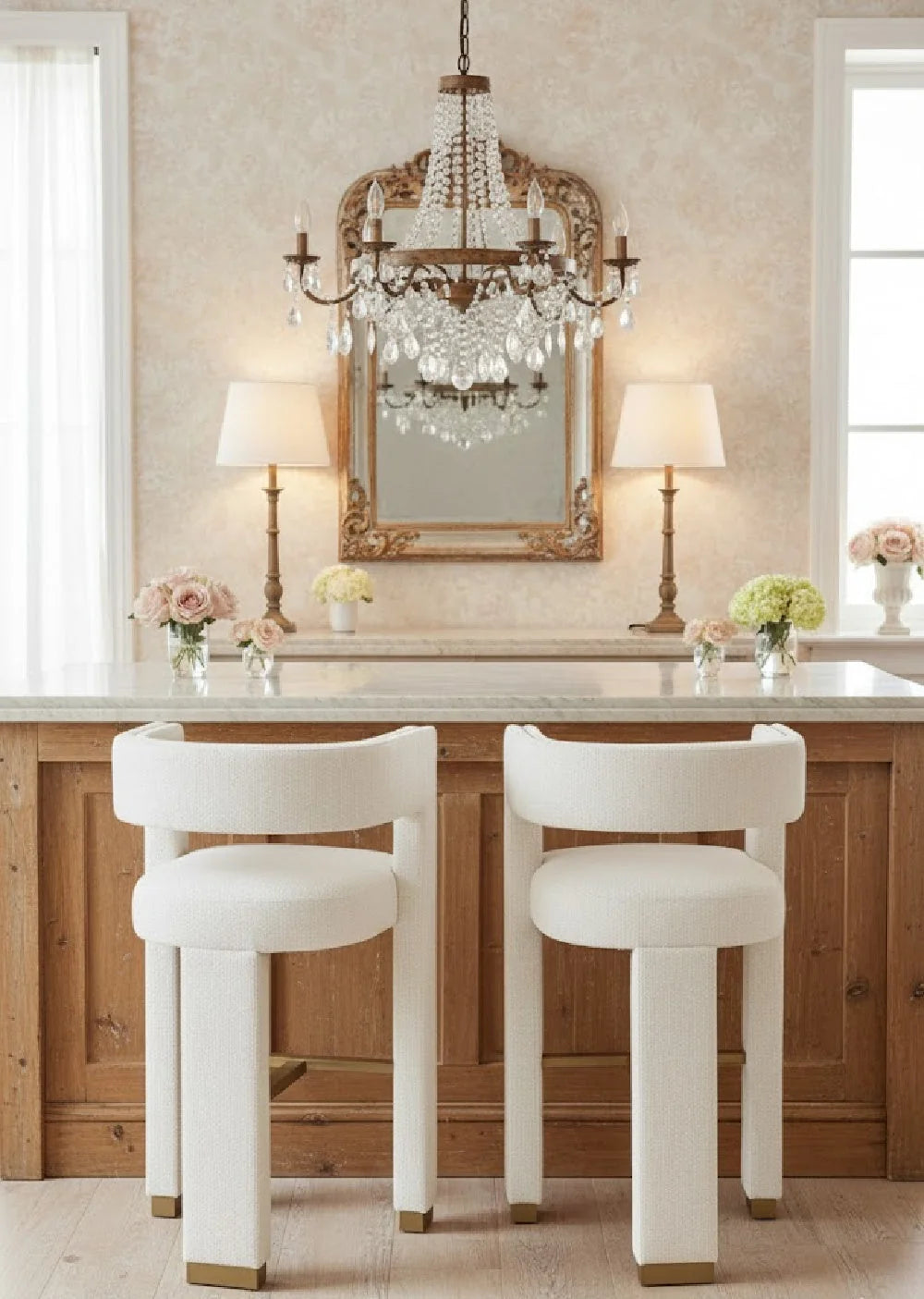 Luxury Upholstered Modern Fabric Bar Stool European Style for Villa