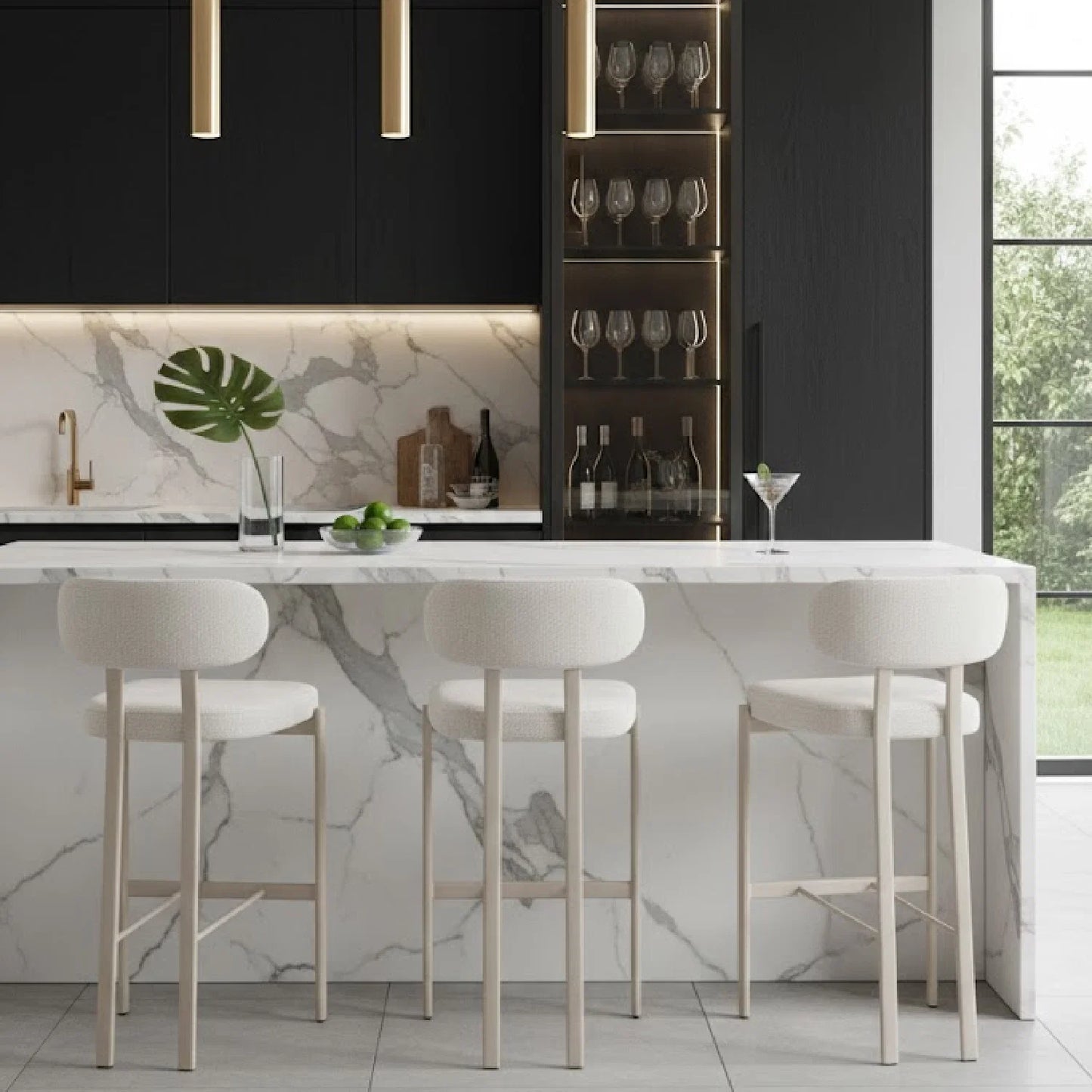 Luxury Upholstered Modern Fabric Bar Stool European Style for Villa