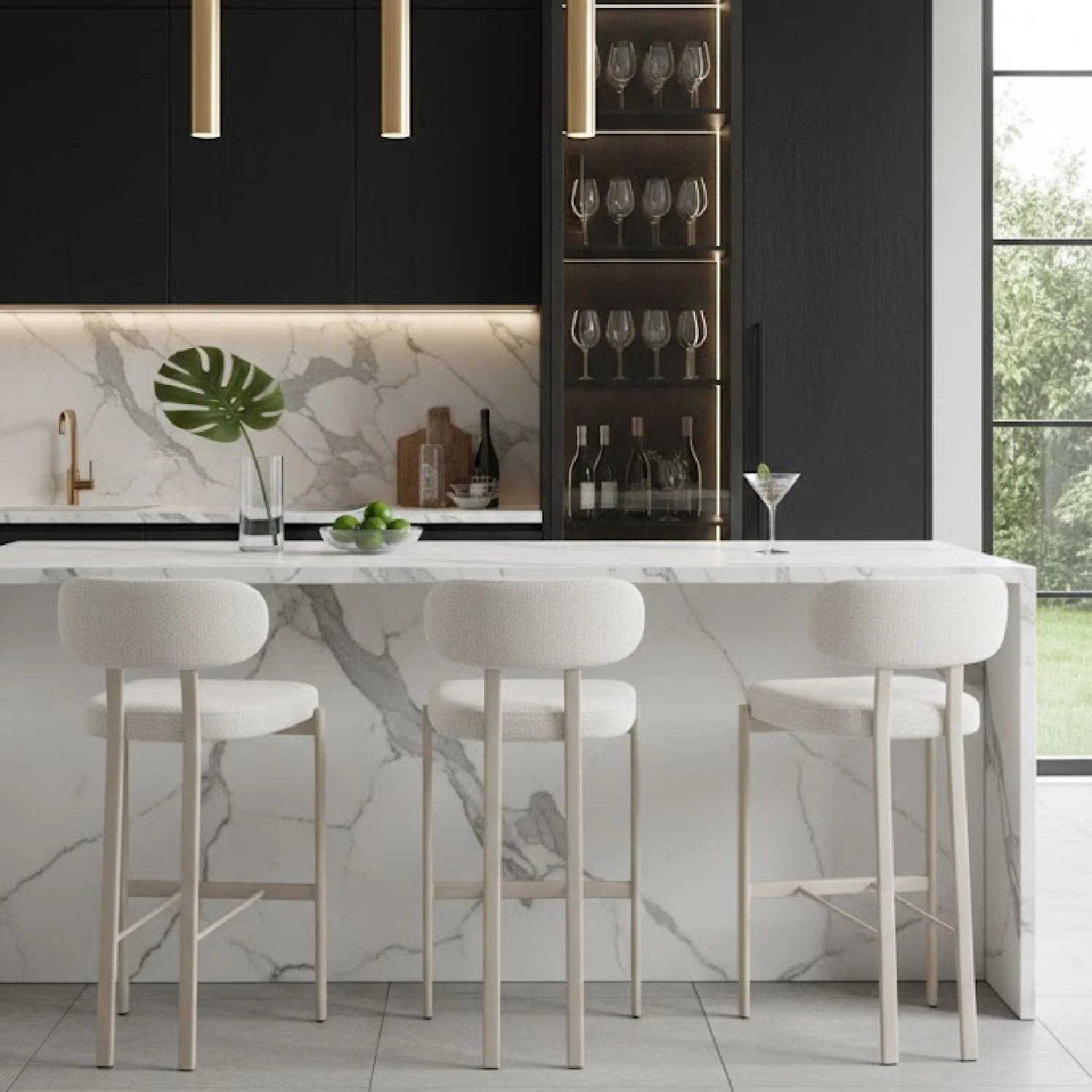 Luxury Upholstered Modern Fabric Bar Stool European Style for Villa