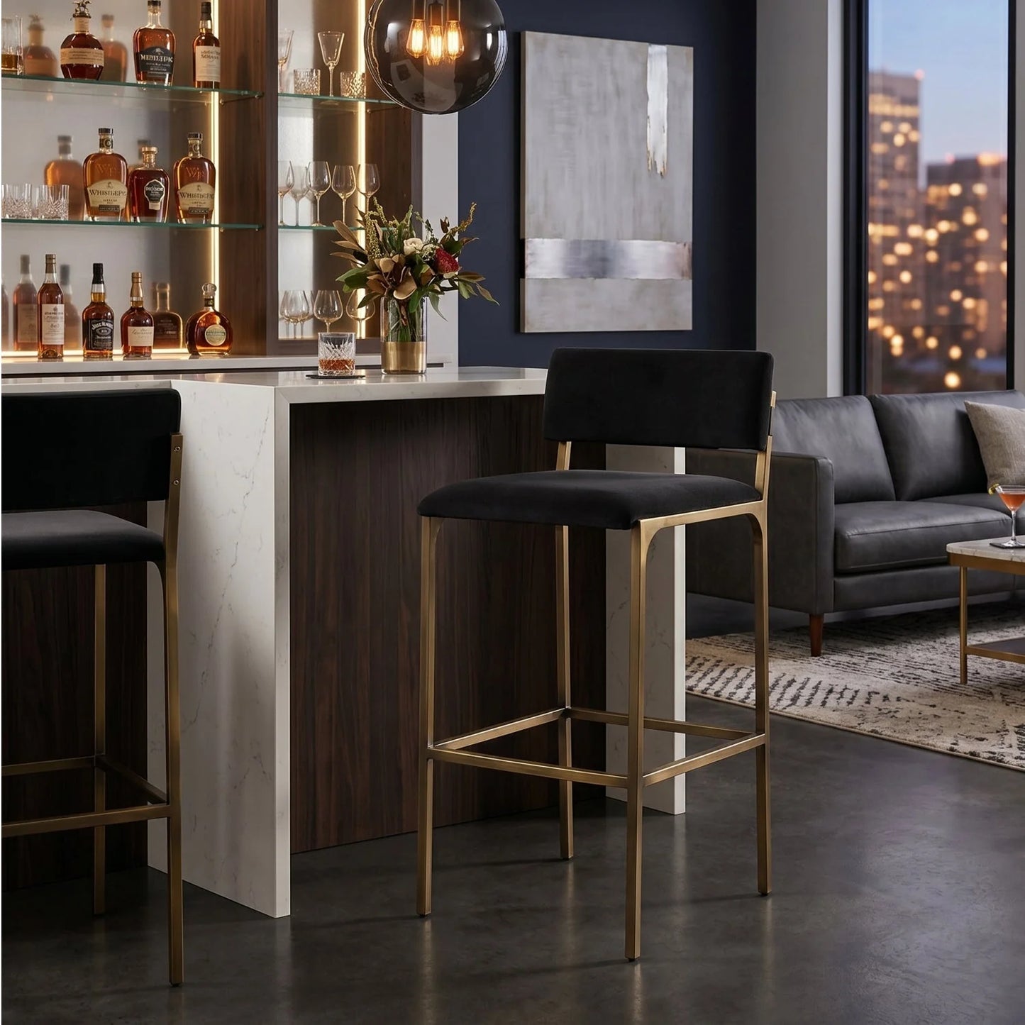Luxury Upholstered Modern Fabric Bar Stool European Style for Villa