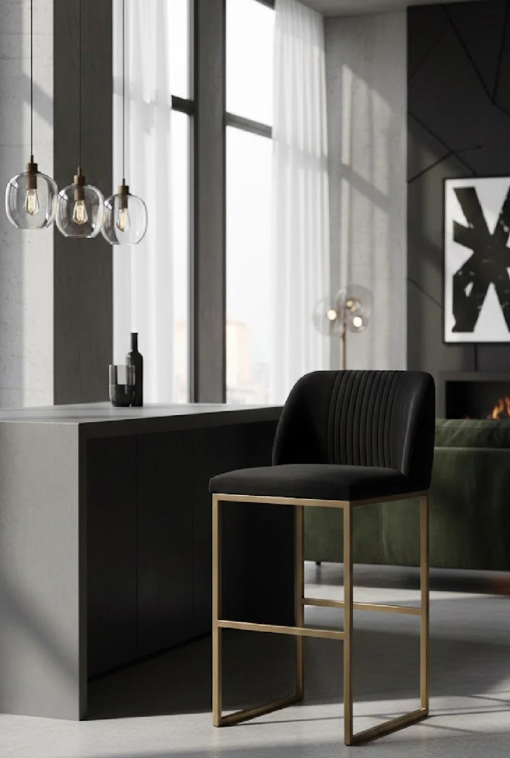 Luxury Upholstered Modern Fabric Counter Stool European Style for Villa