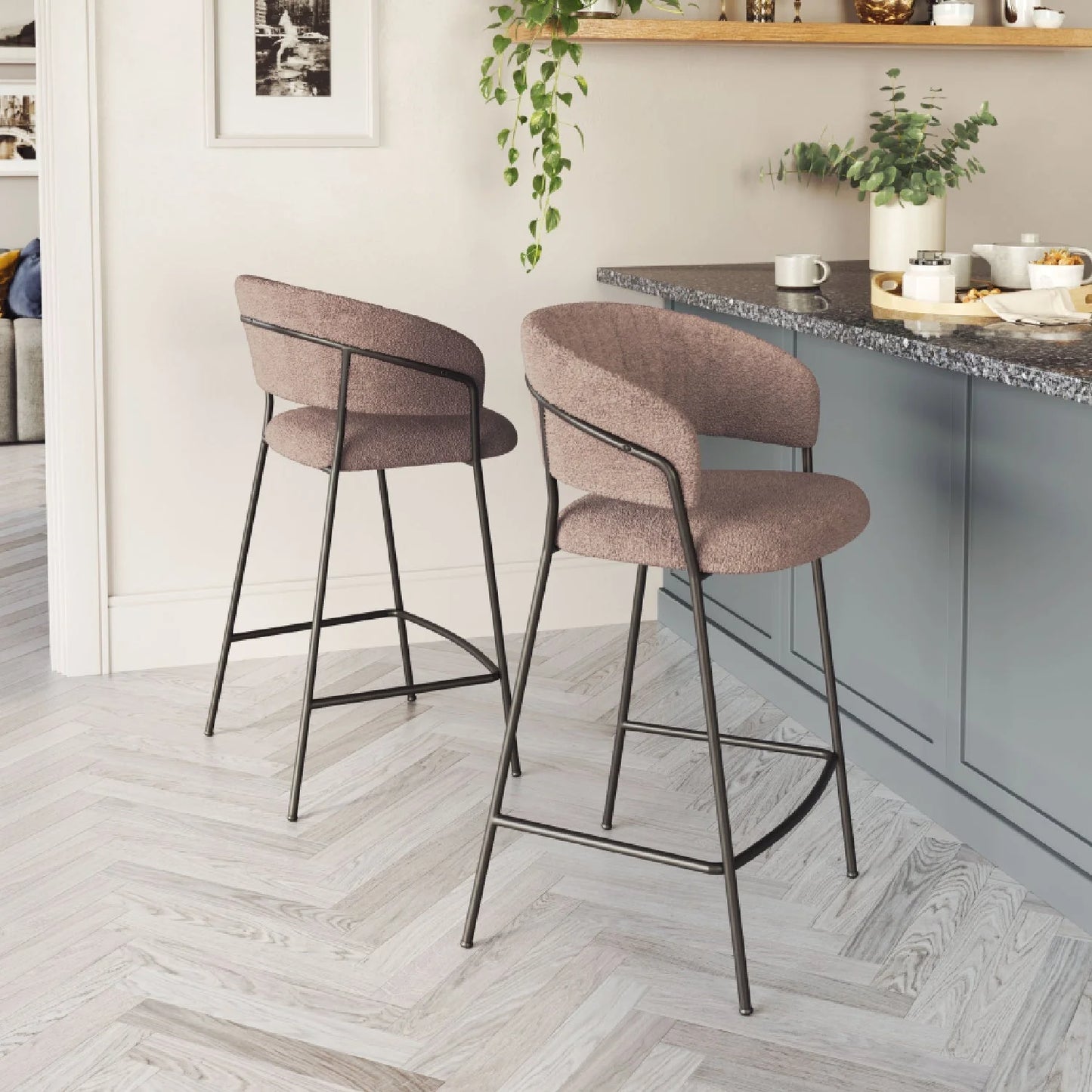 Luxury Upholstered Modern Fabric Counter Stool European Style for Villa