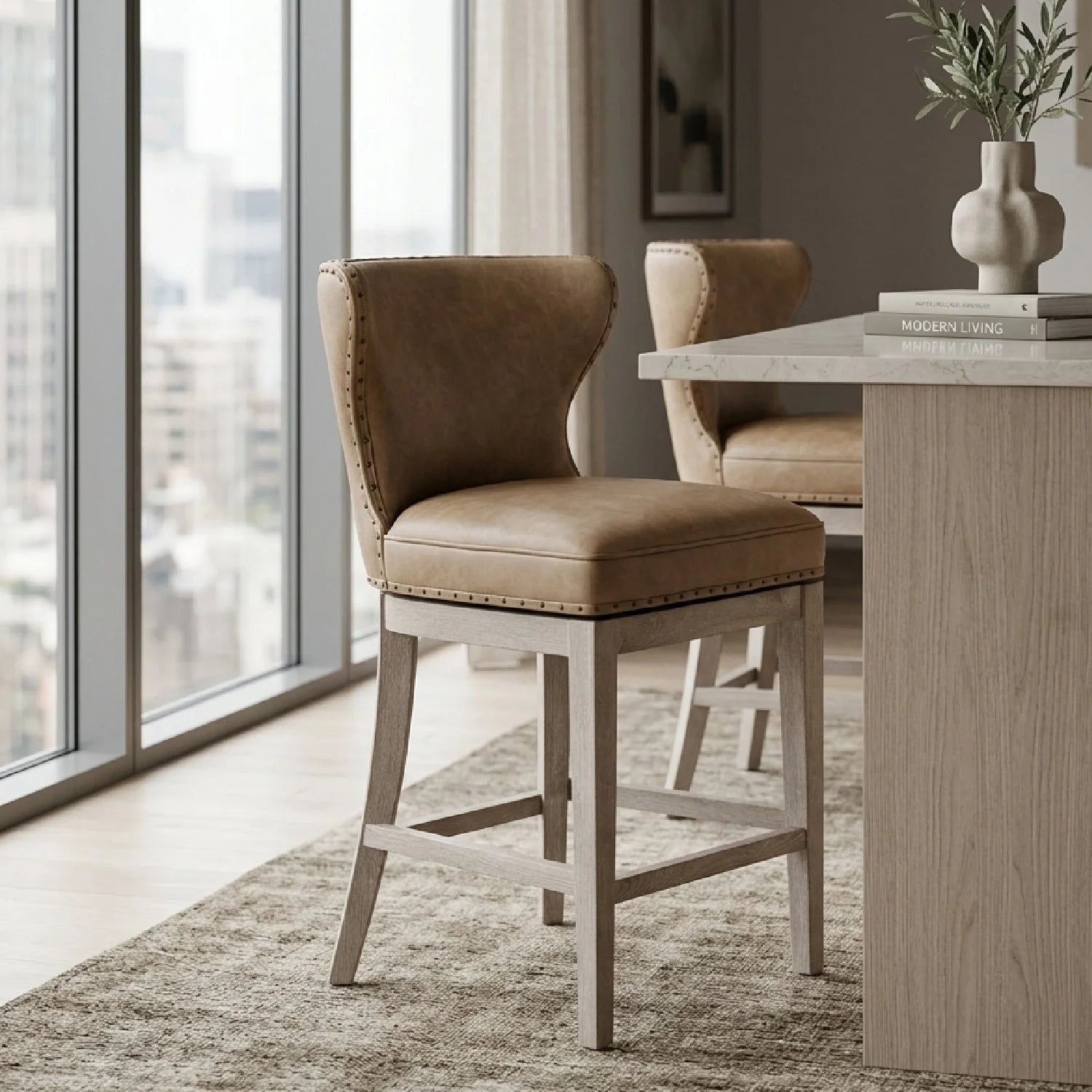 Luxury Upholstered Modern Fabric Counter Stool European Style for Villa