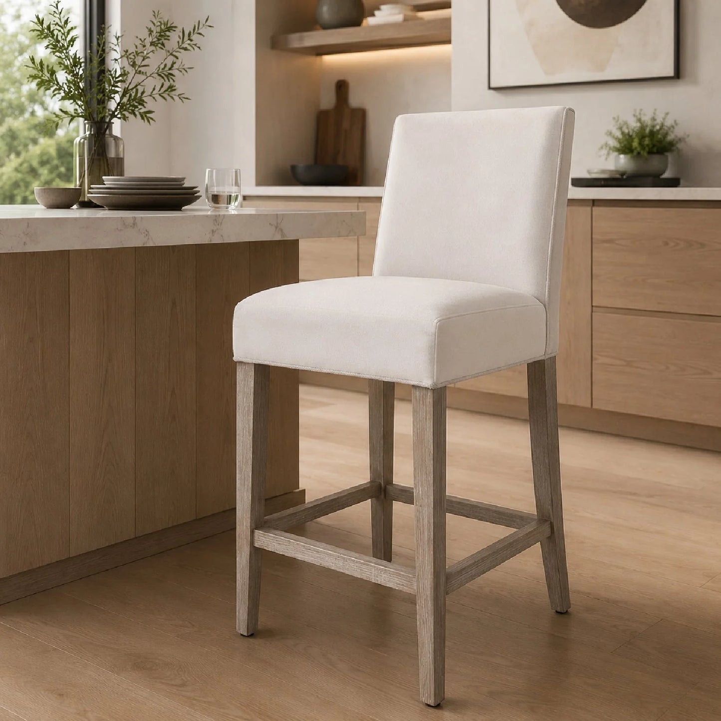 Luxury Upholstered Modern Fabric Counter Stool European Style for Villa