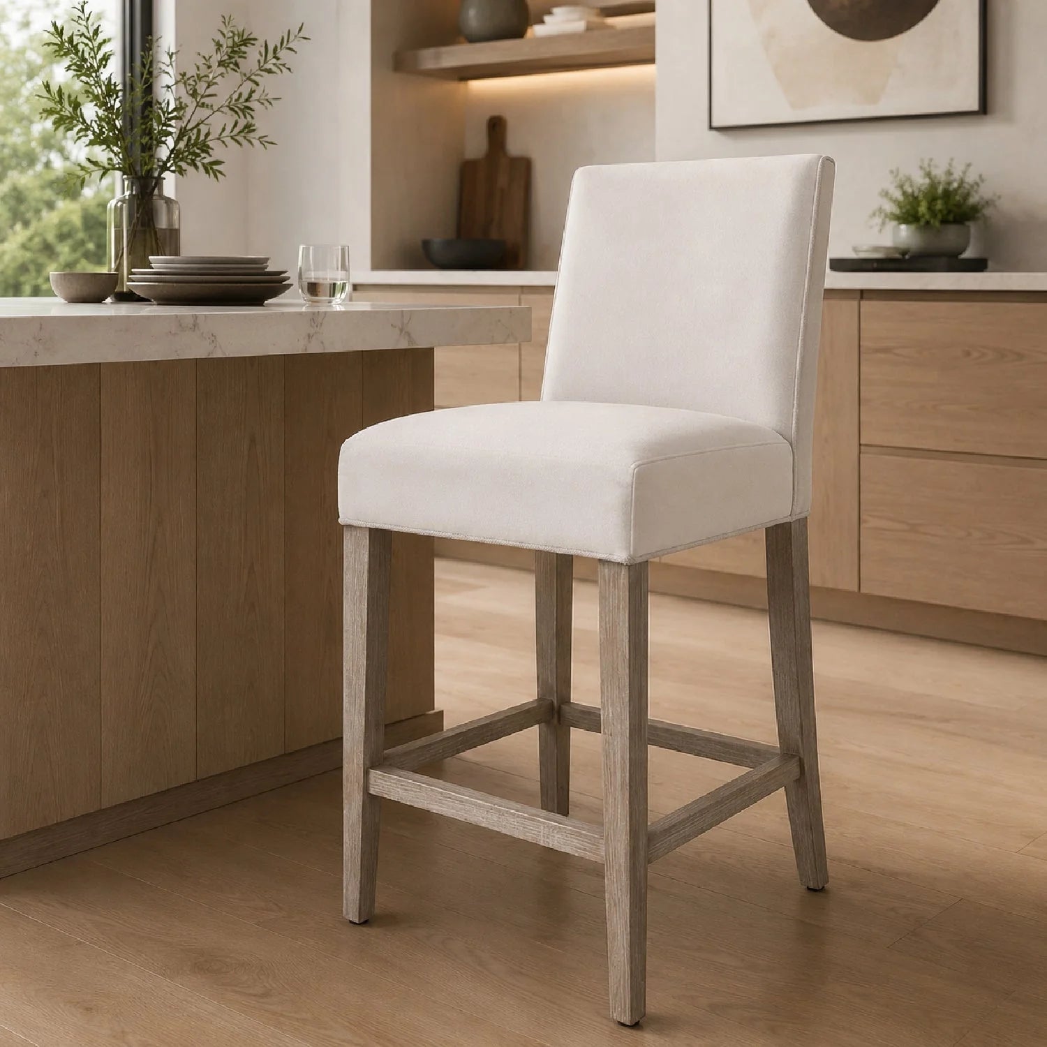 Luxury Upholstered Modern Fabric Counter Stool European Style for Villa