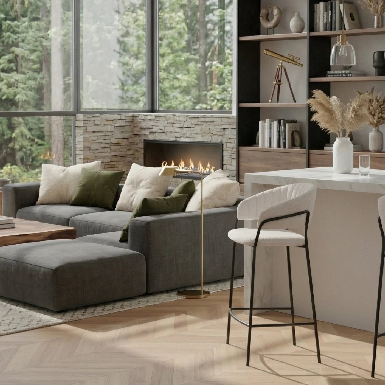 Luxury Upholstered Modern Fabric Counter Stool European Style for Villa