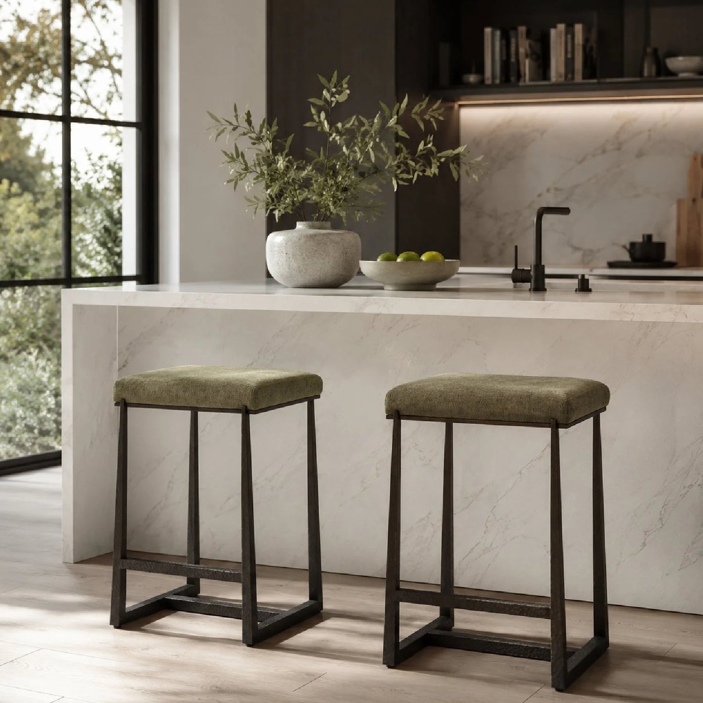 Luxury Upholstered Modern Fabric Counter Stool European Style for Villa