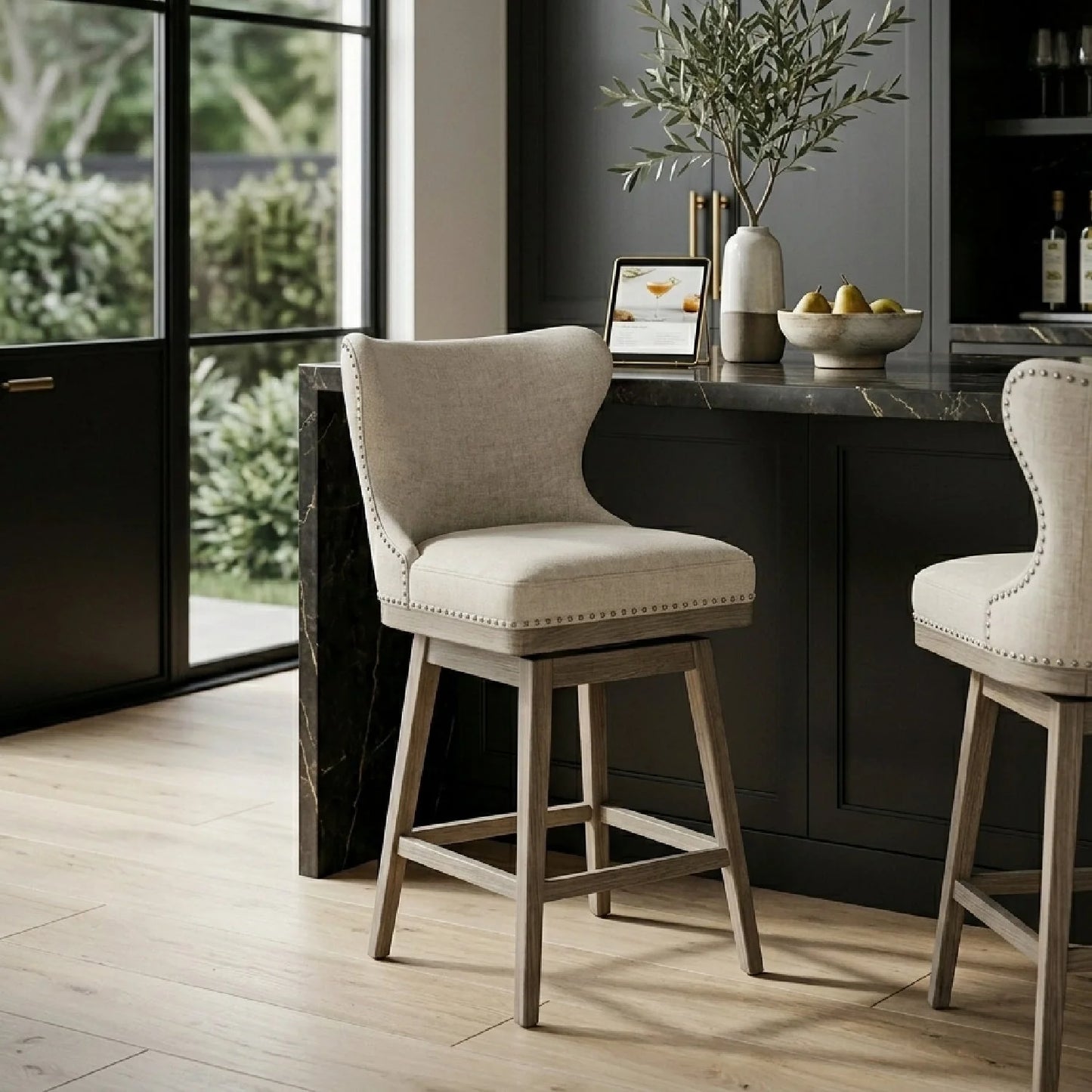 Luxury Upholstered Modern Fabric Counter Stool European Style for Villa