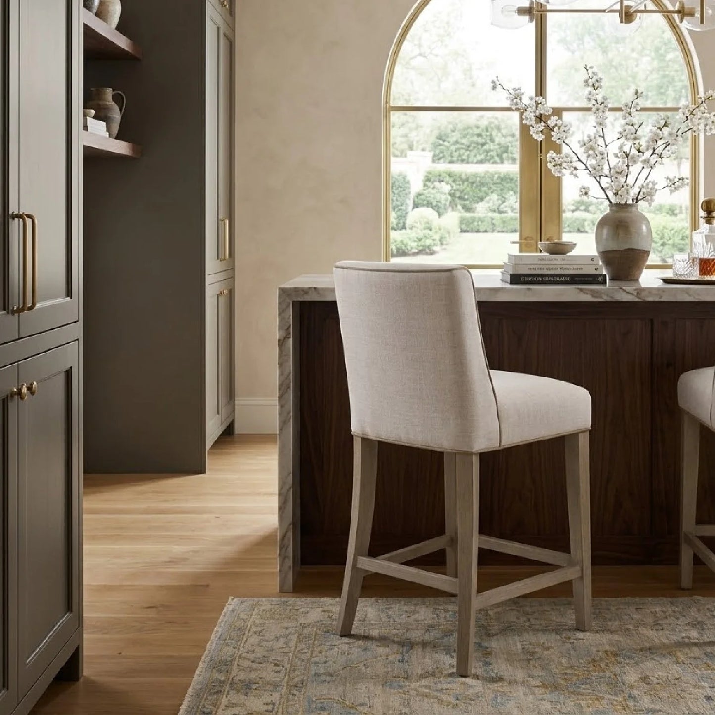 Luxury Upholstered Modern Fabric Counter Stool European Style for Villa