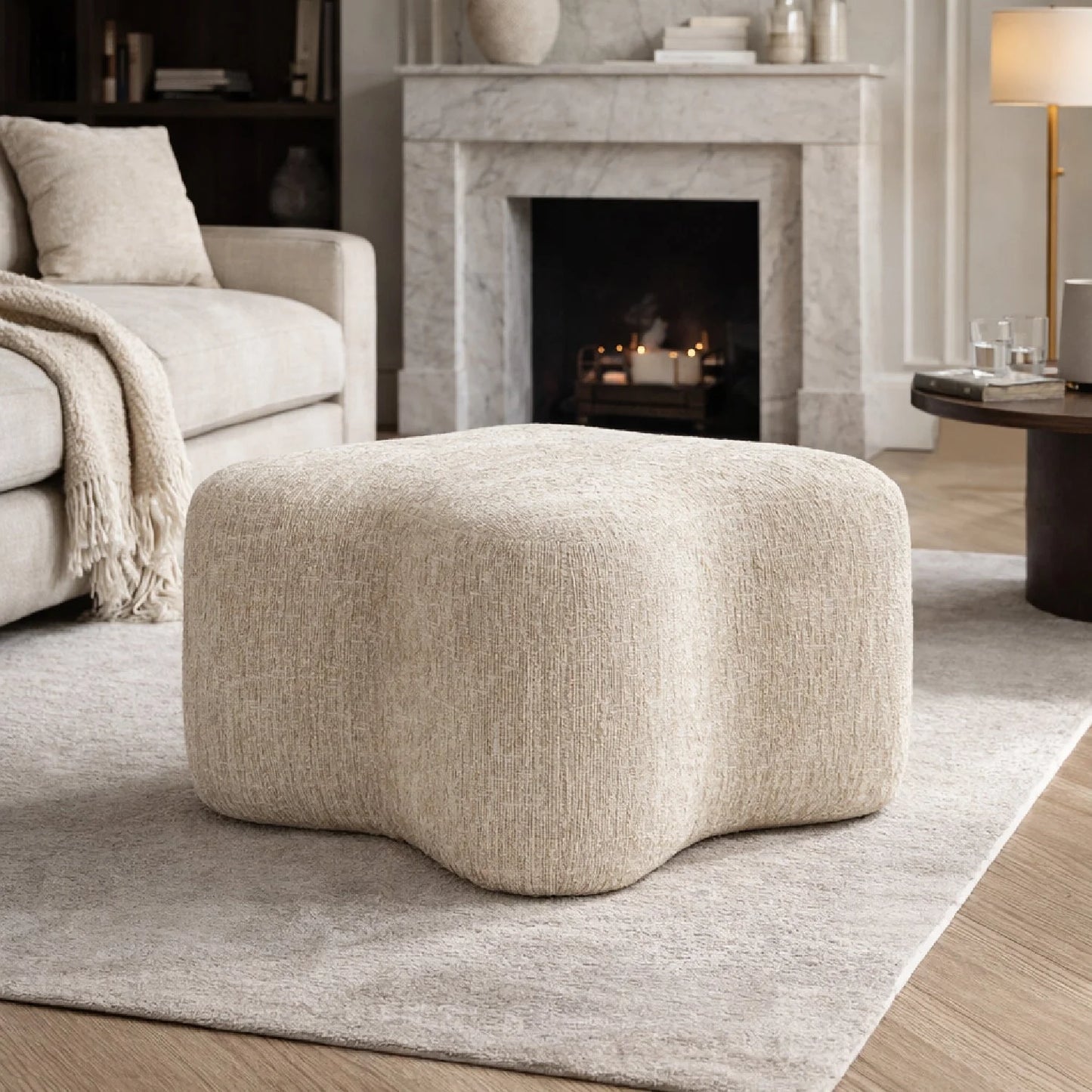 Luxury Upholstered Modern Fabric Curved Ottoman European Style for Villa