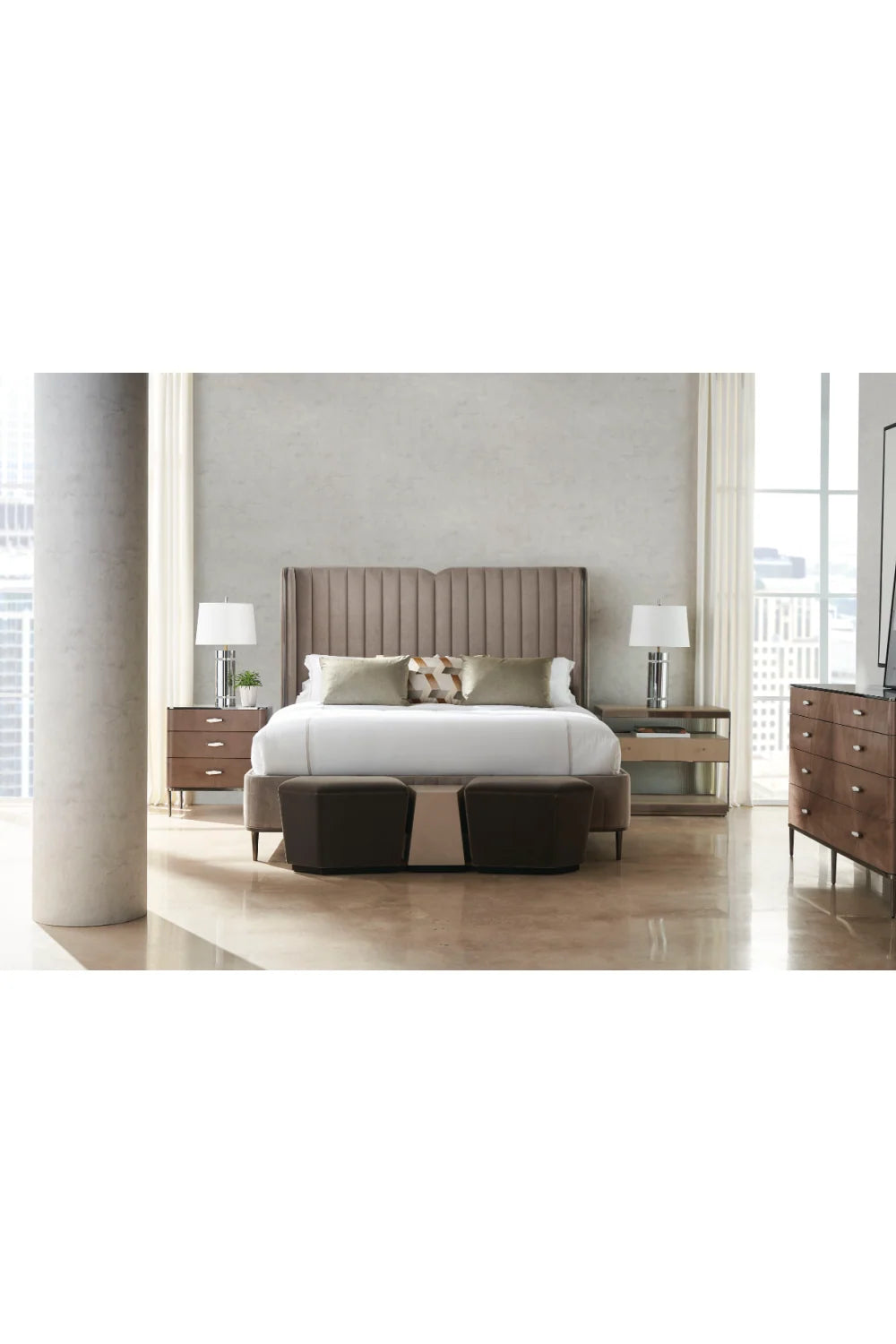 Luxury Upholstered Modern Fabric Ottoman European Style for Villa