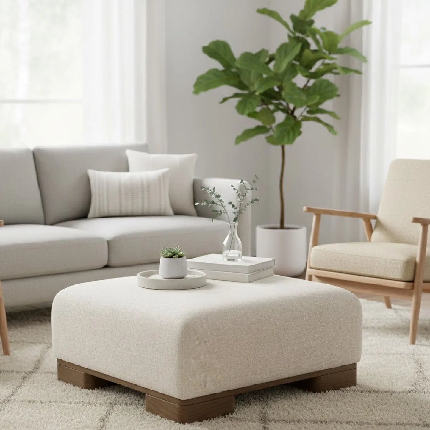 Luxury Upholstered Modern Fabric Ottoman European Style for Villa