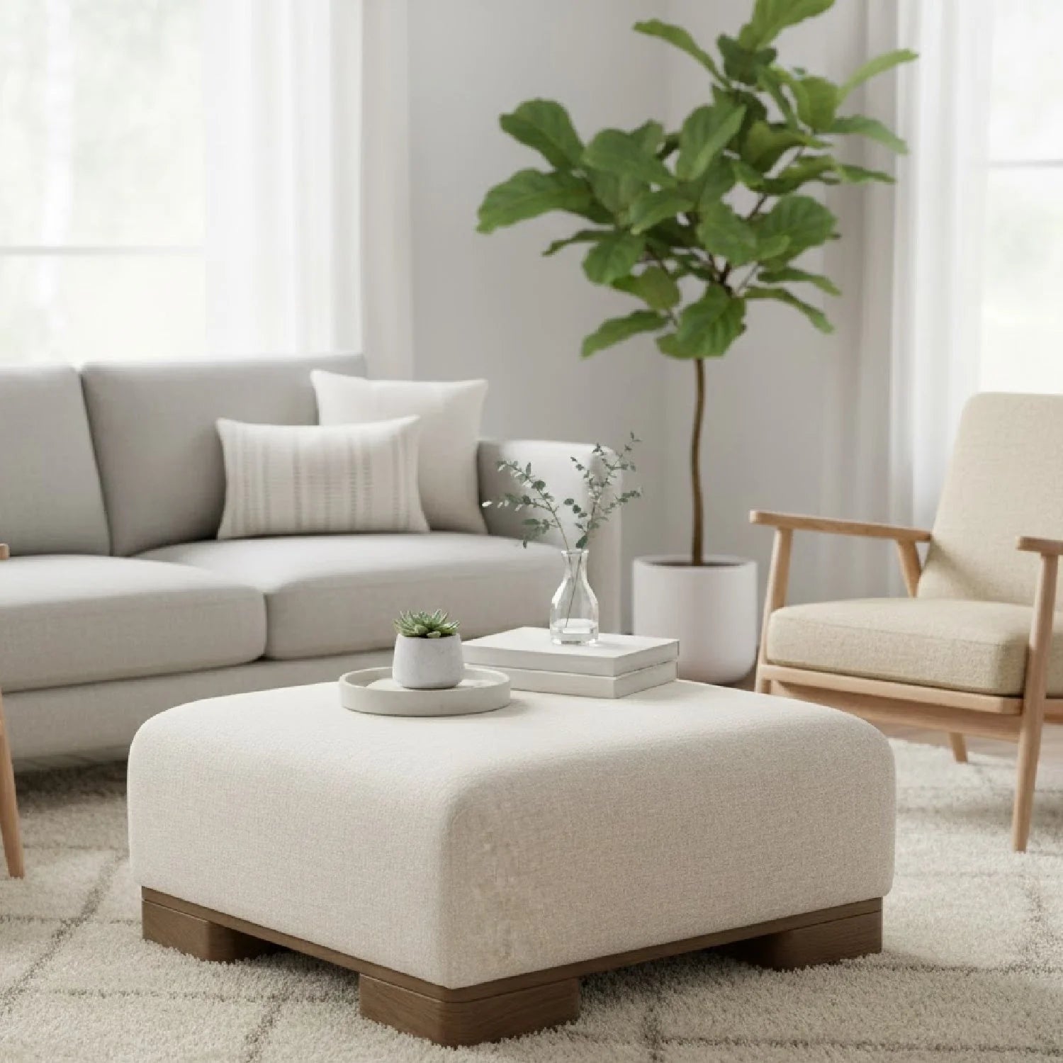 Luxury Upholstered Modern Fabric Ottoman European Style for Villa