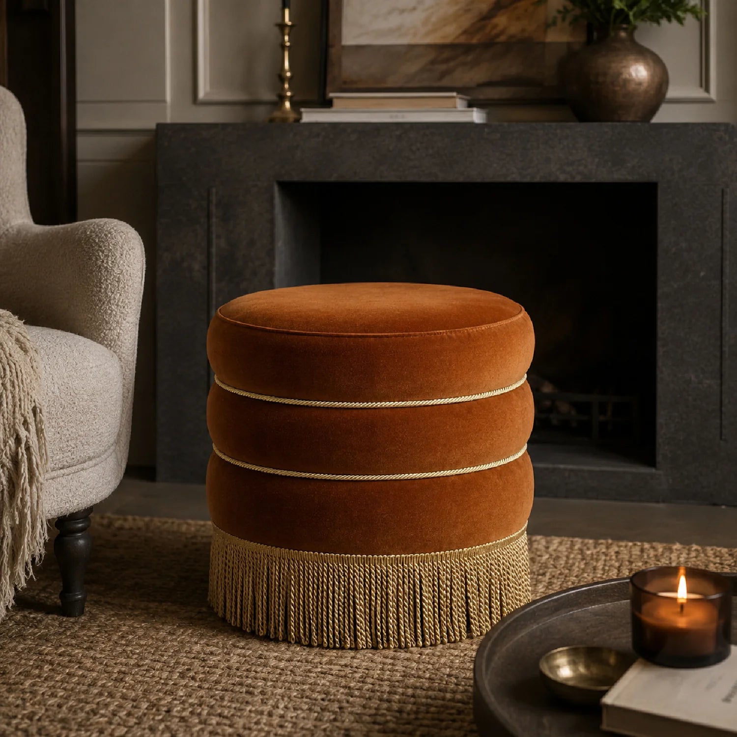Luxury Upholstered Modern Fabric Ottoman European Style for Villa