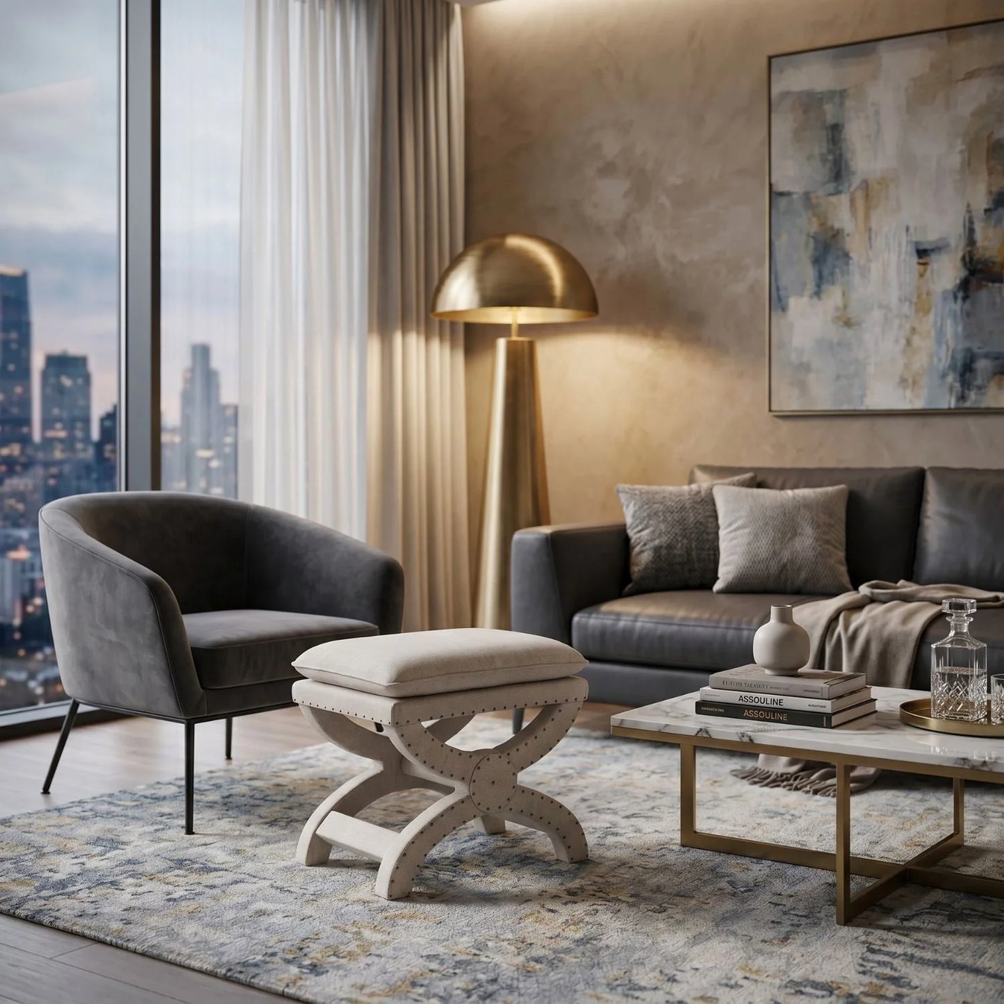 Luxury Upholstered Modern Fabric Ottoman European Style for Villa
