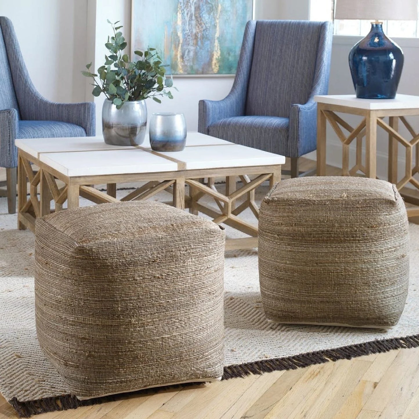 Luxury Upholstered Modern Fabric Ottoman European Style for Villa