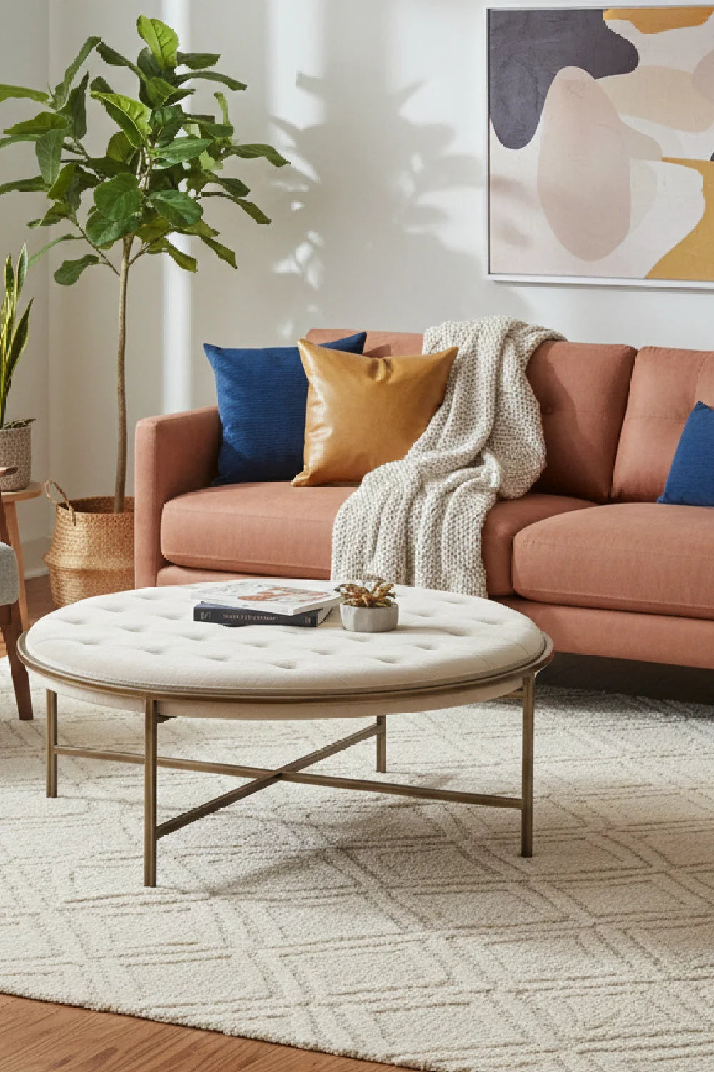Luxury Upholstered Modern Fabric Ottoman European Style for Villa