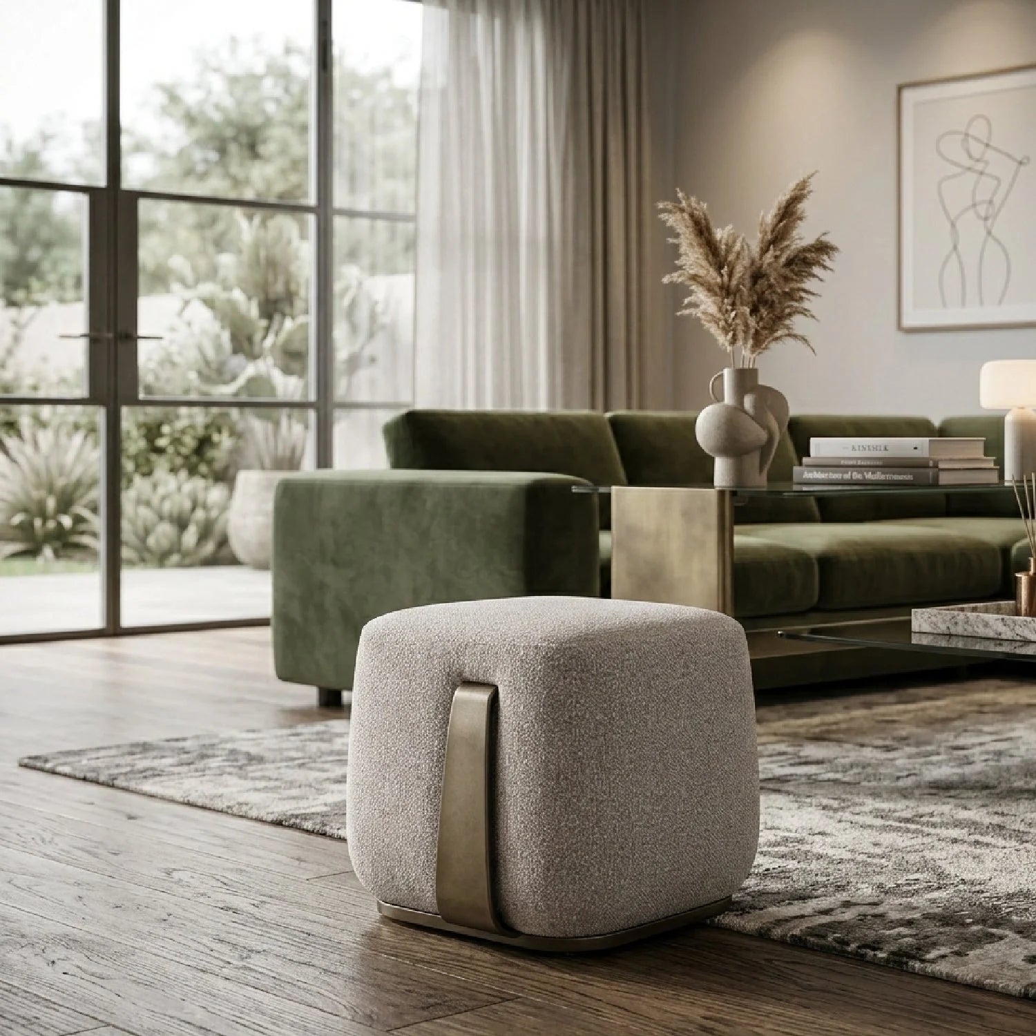Luxury Upholstered Modern Fabric Ottoman European Style for Villa
