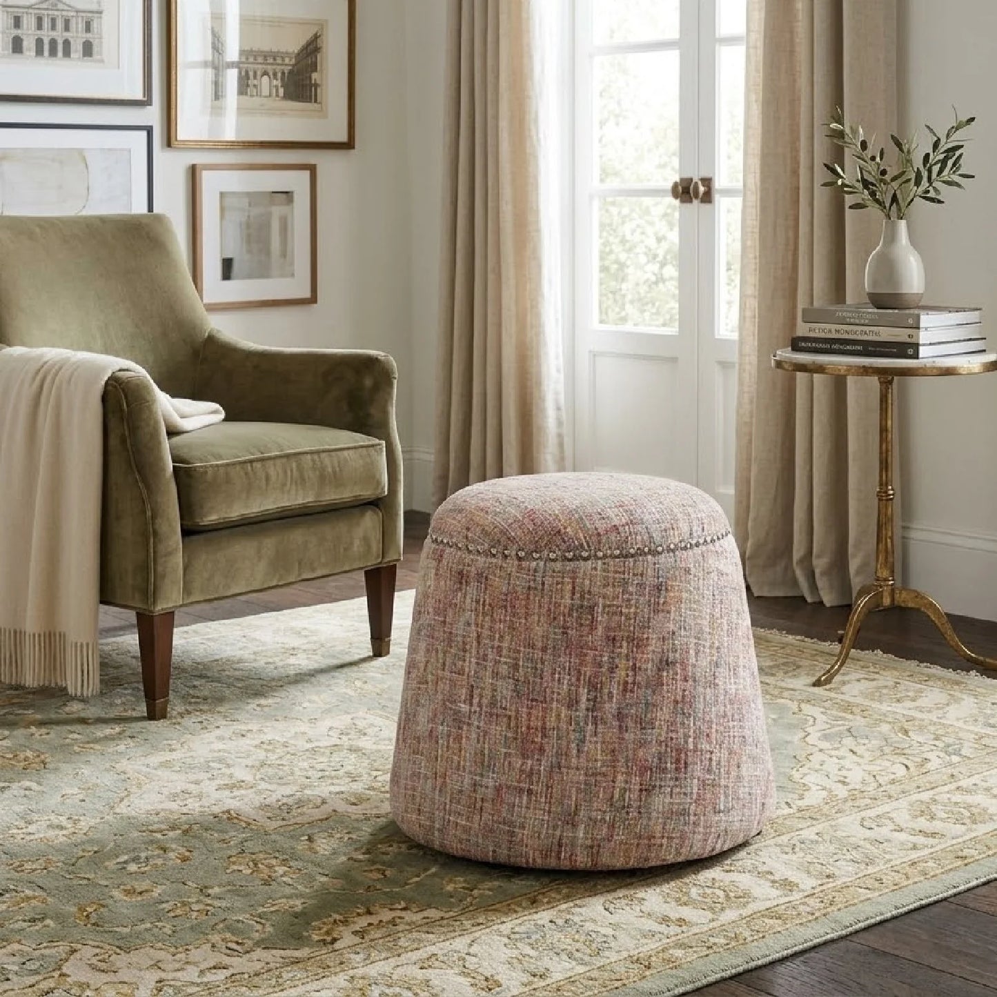 Luxury Upholstered Modern Fabric Ottoman European Style for Villa