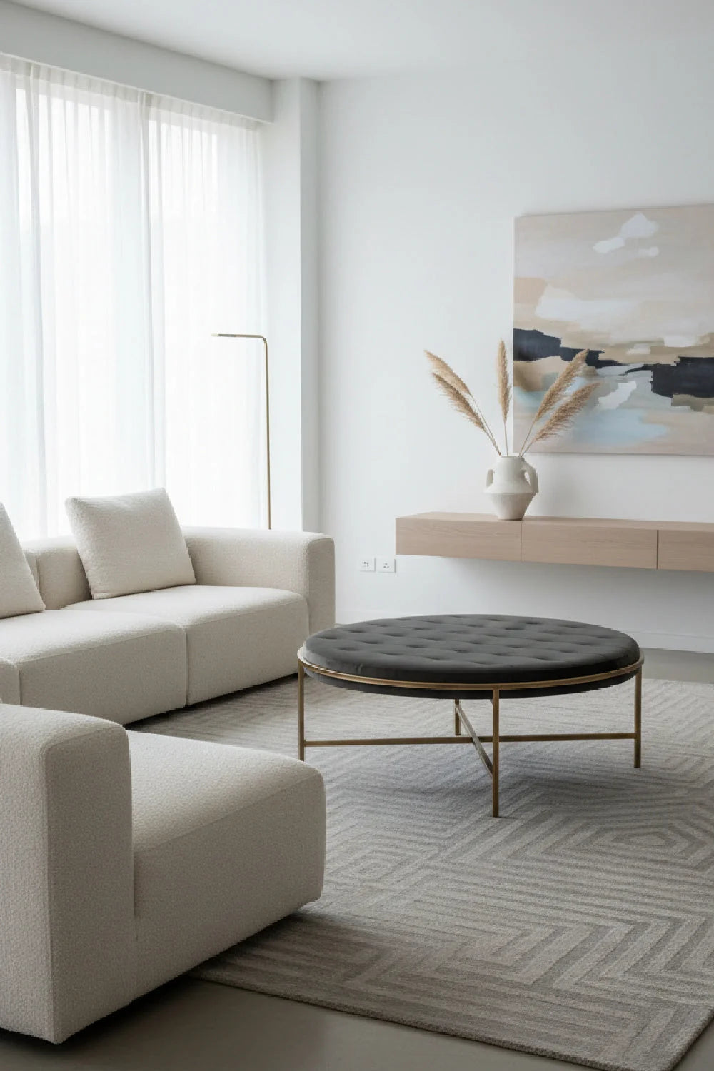 Luxury Upholstered Modern Fabric Ottoman European Style for Villa