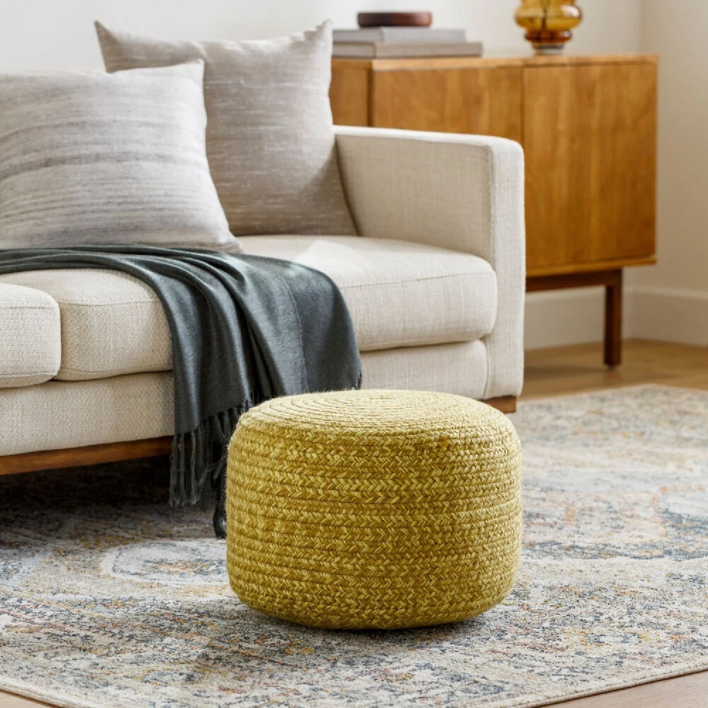 Luxury Upholstered Modern Fabric Outdoor Ottoman European Style for Villa
