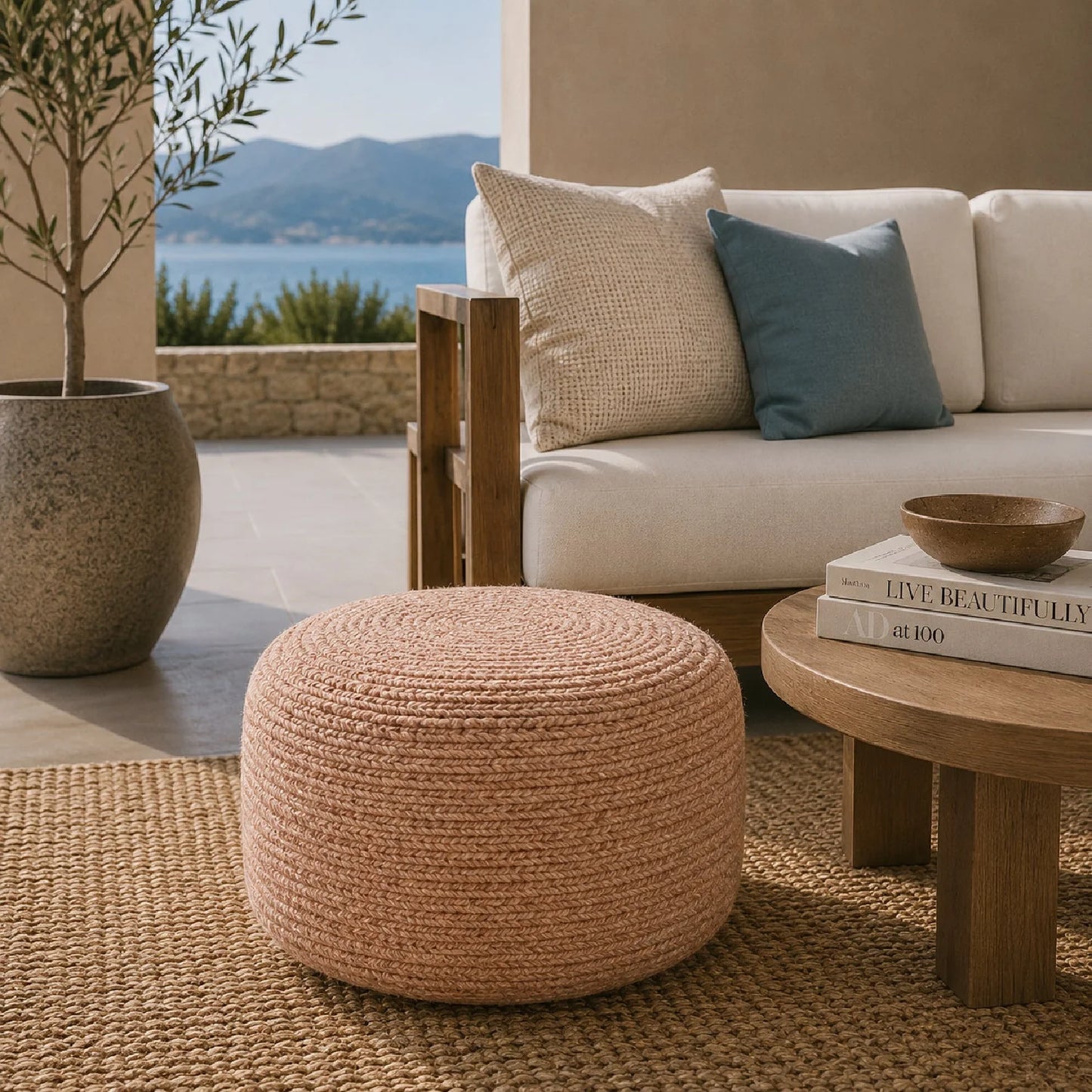 Luxury Upholstered Modern Fabric Outdoor Ottoman European Style for Villa