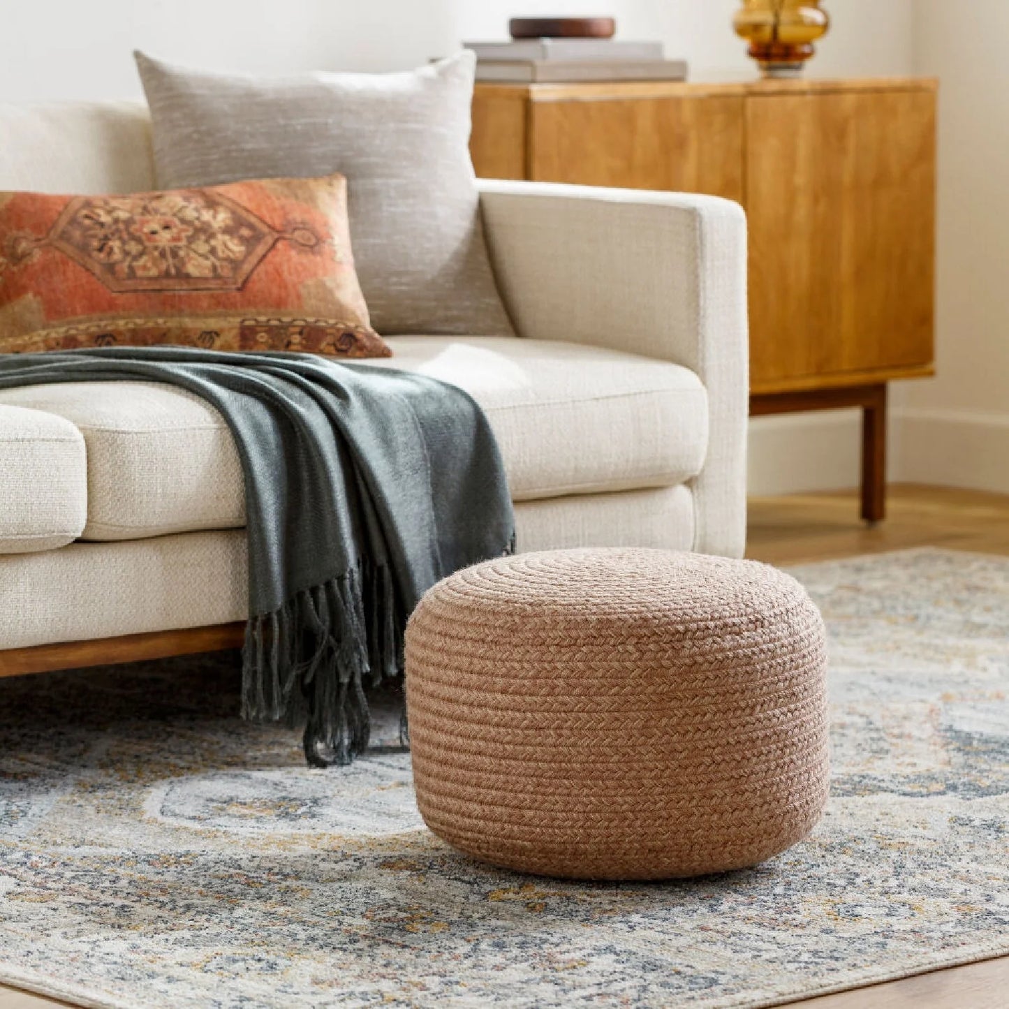 Luxury Upholstered Modern Fabric Outdoor Ottoman European Style for Villa
