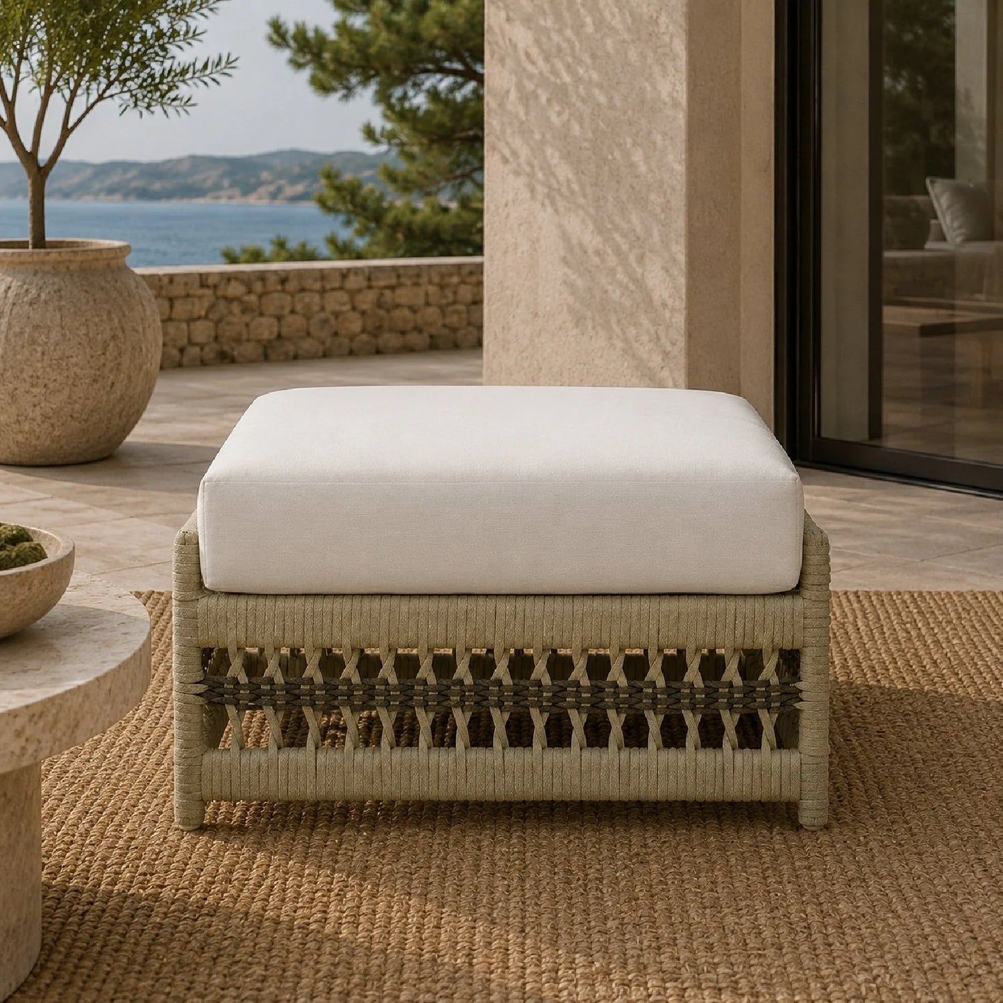 Luxury Upholstered Modern Fabric Ottoman European Style for Villa