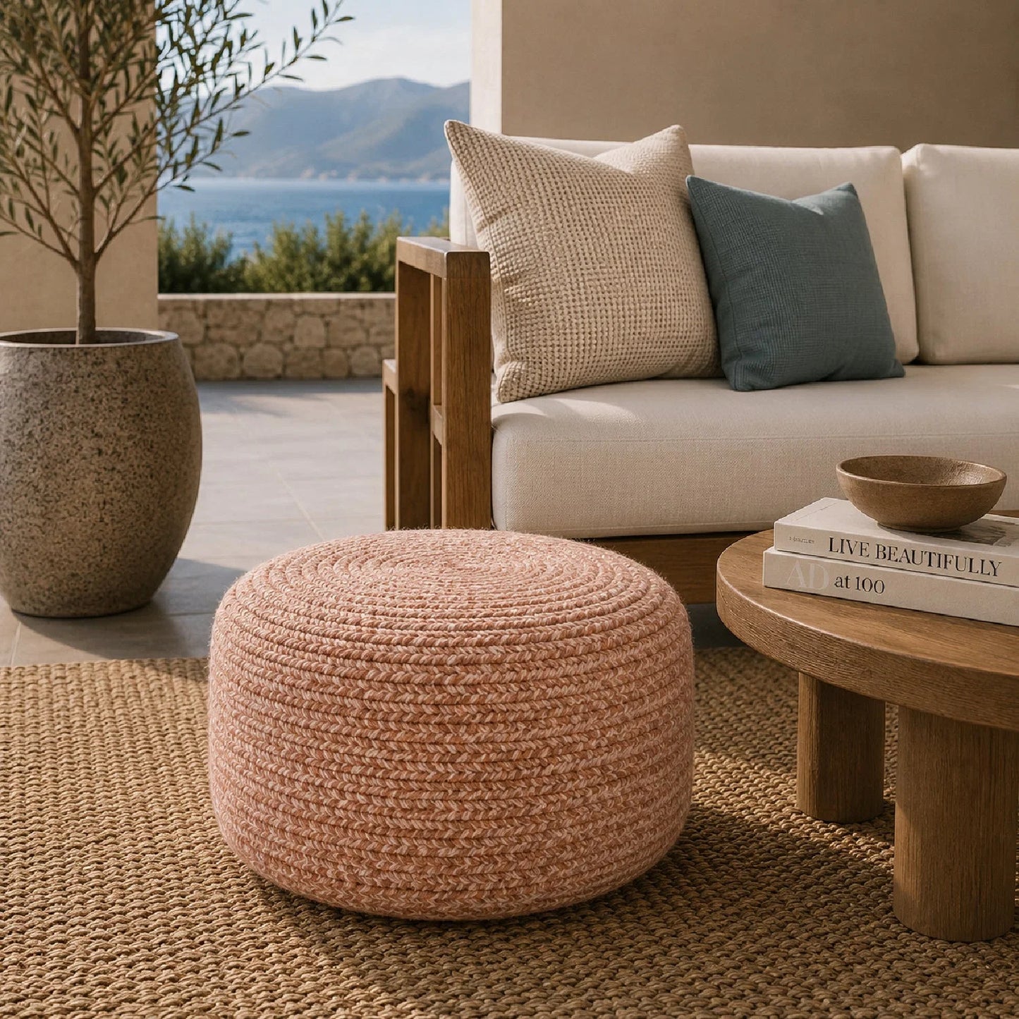 Luxury Upholstered Modern Fabric Outdoor Ottoman European Style for Villa