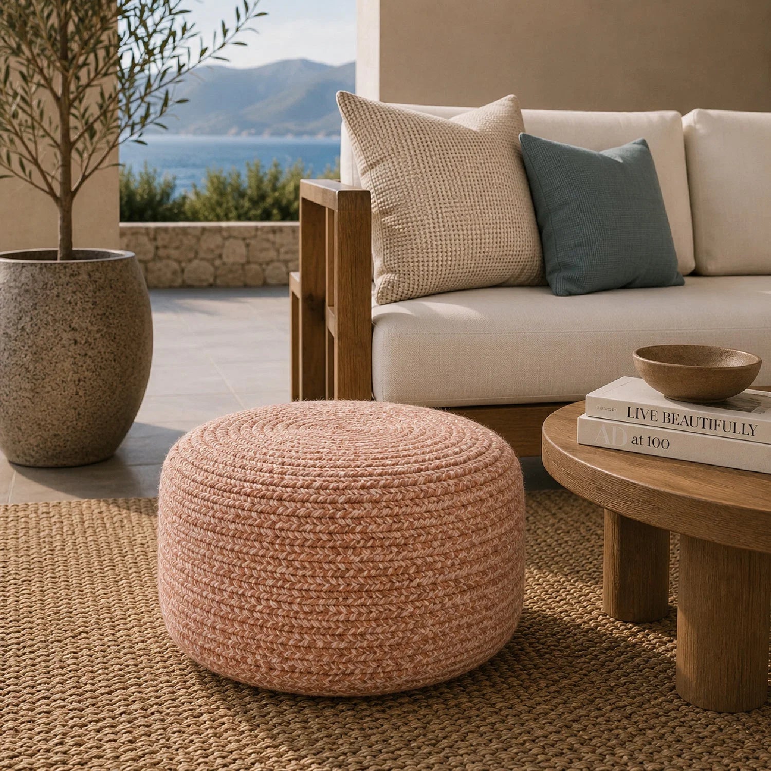 Luxury Upholstered Modern Fabric Outdoor Ottoman European Style for Villa