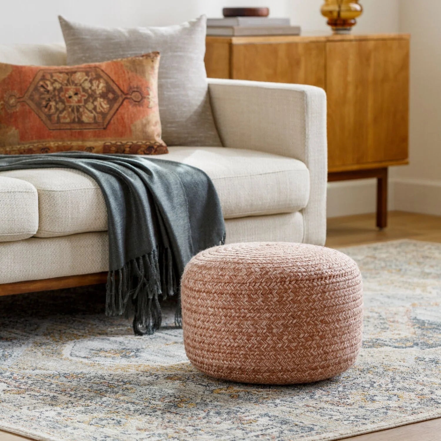 Luxury Upholstered Modern Fabric Outdoor Ottoman European Style for Villa