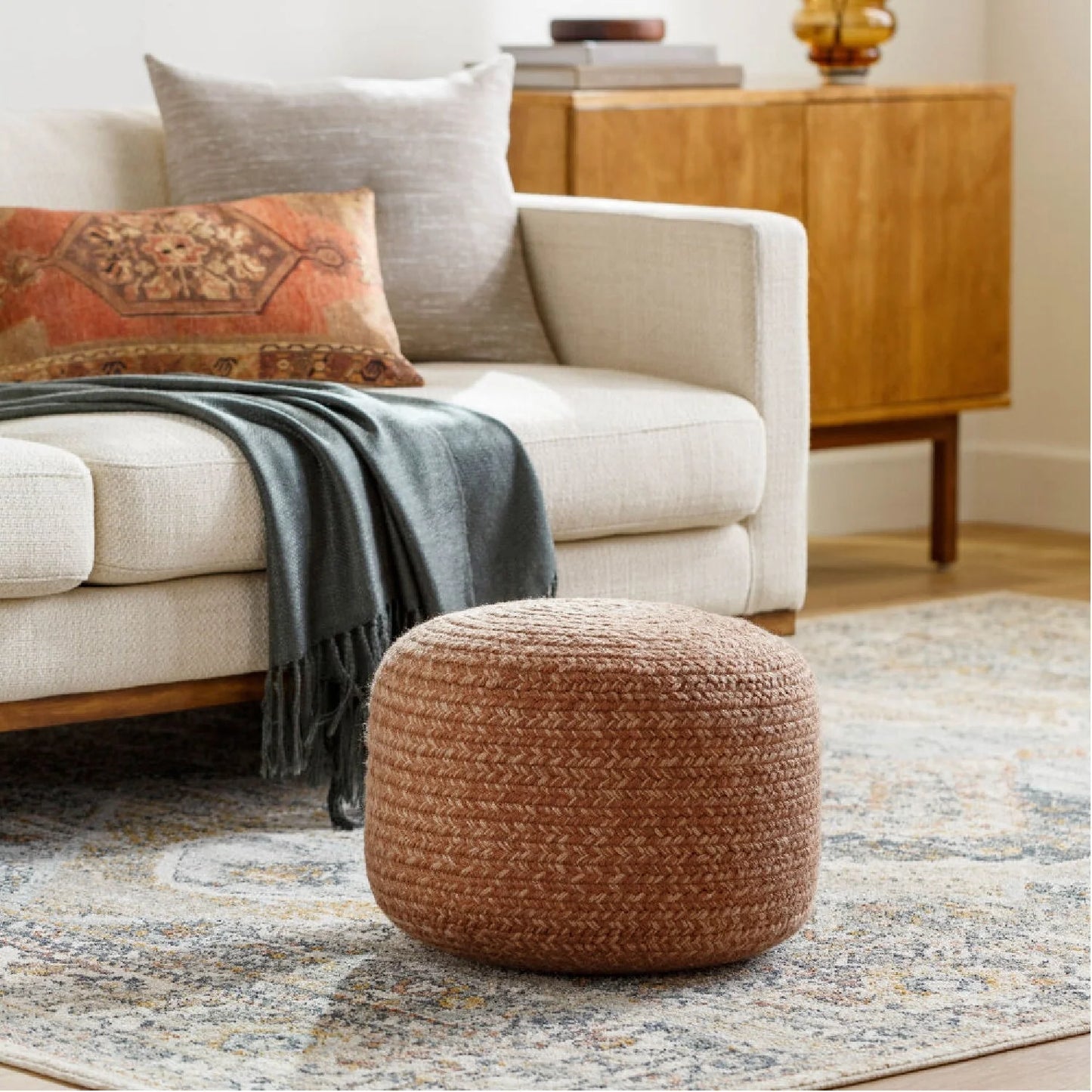 Luxury Upholstered Modern Fabric Outdoor Ottoman European Style for Villa