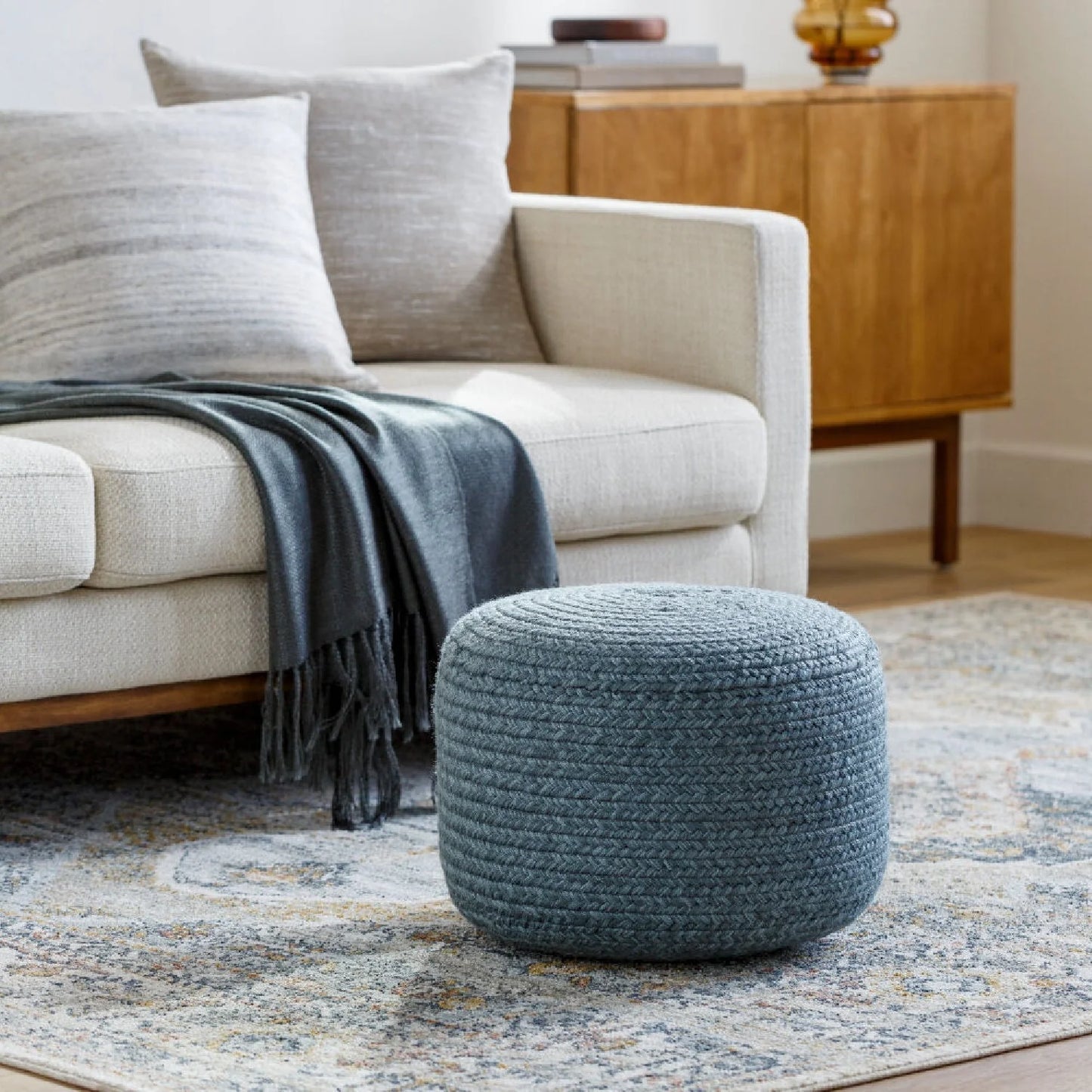 Luxury Upholstered Modern Fabric Outdoor Ottoman European Style for Villa