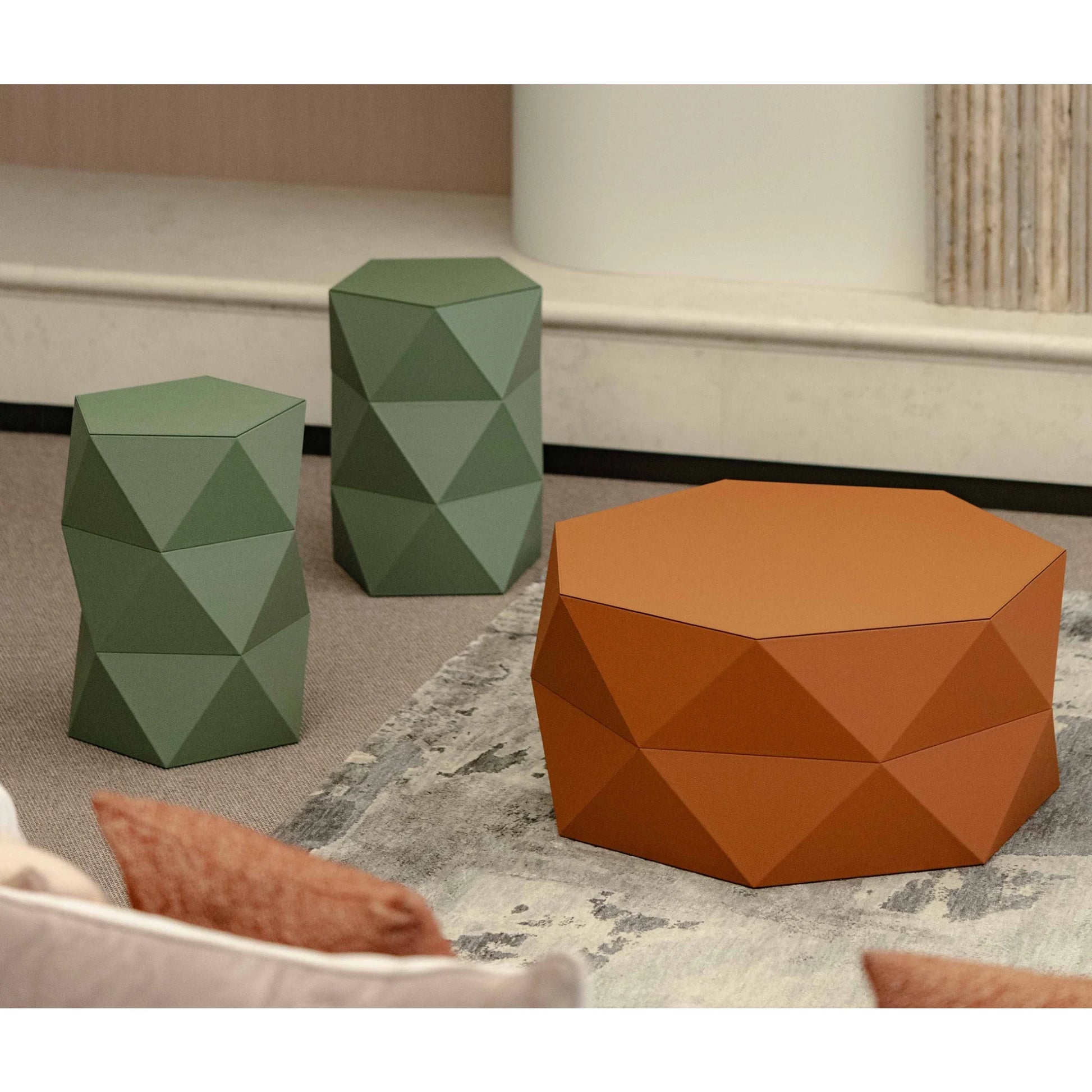Luxury Upholstered Modern Faceted Accent Stool European Style for Villa