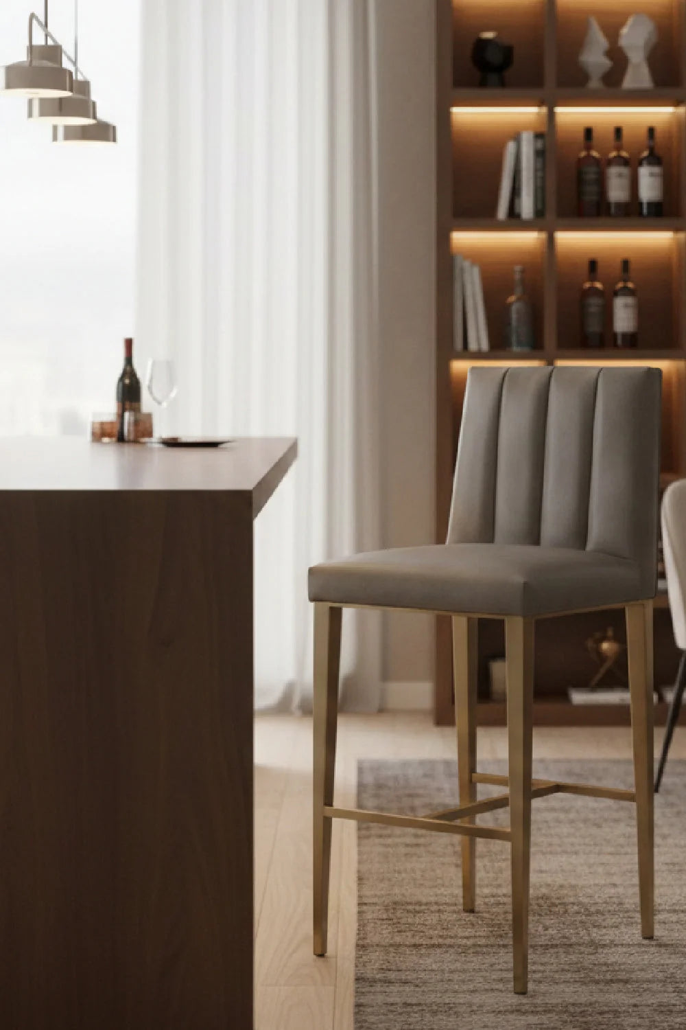 Luxury Upholstered Modern Faux Leather Bar Stool European Style for Villa