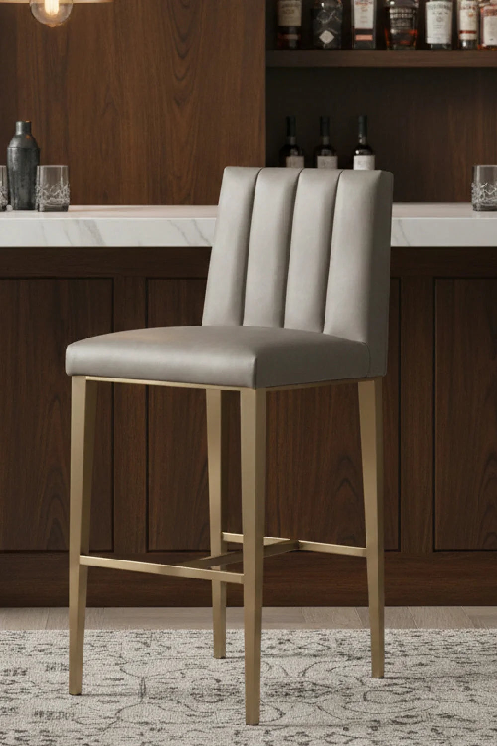 Luxury Upholstered Modern Faux Leather Bar Stool European Style for Villa