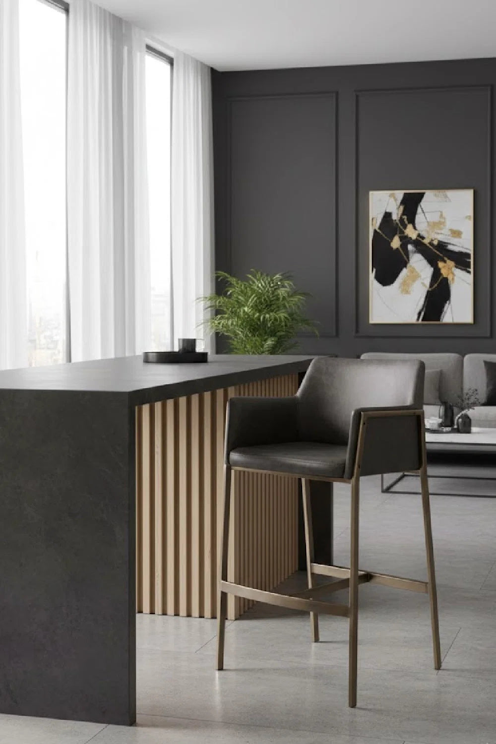 Luxury Upholstered Modern Faux Leather Counter Stool European Style for Villa