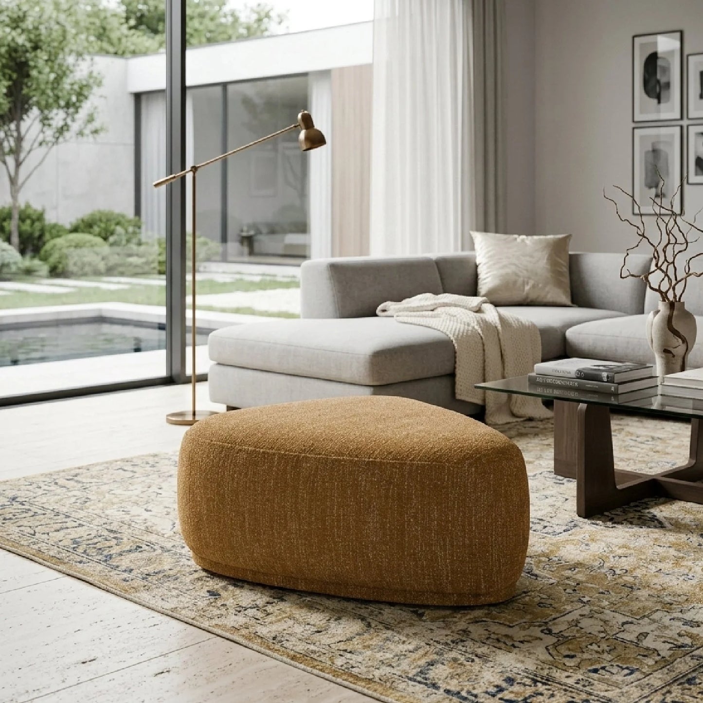 Luxury Upholstered Modern Freeform Ottoman European Style for Villa
