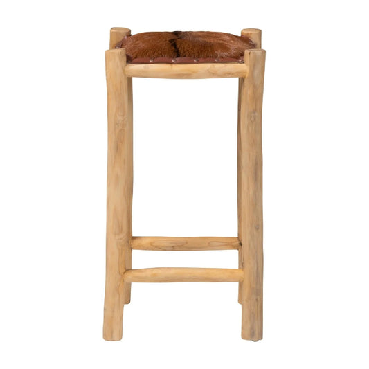 Luxury Upholstered Modern Goat Leather Counter Stool European Style for Villa