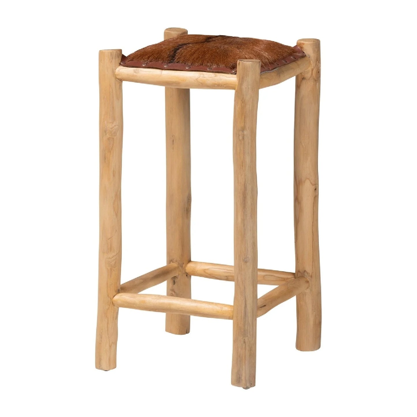 Luxury Upholstered Modern Goat Leather Counter Stool European Style for Villa