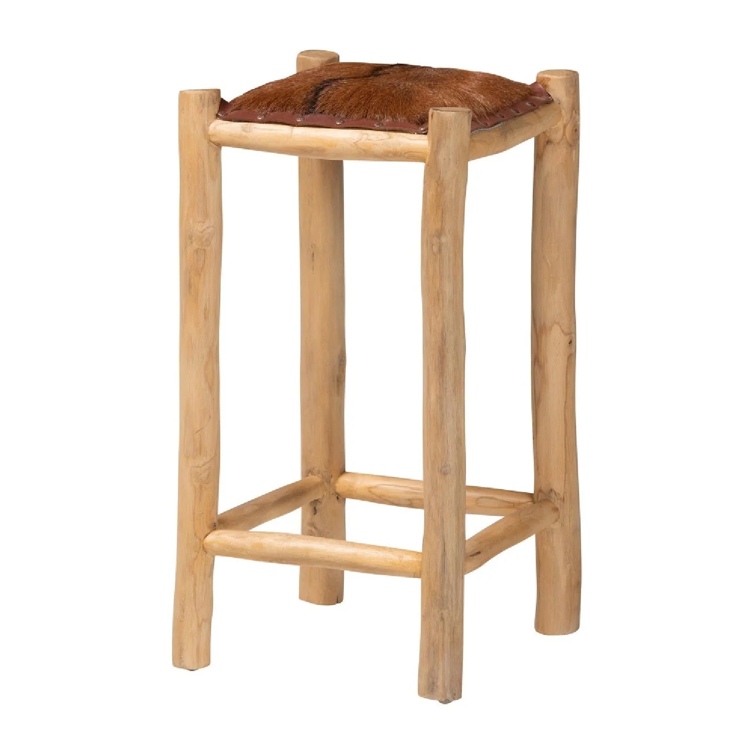 Luxury Upholstered Modern Goat Leather Counter Stool European Style for Villa
