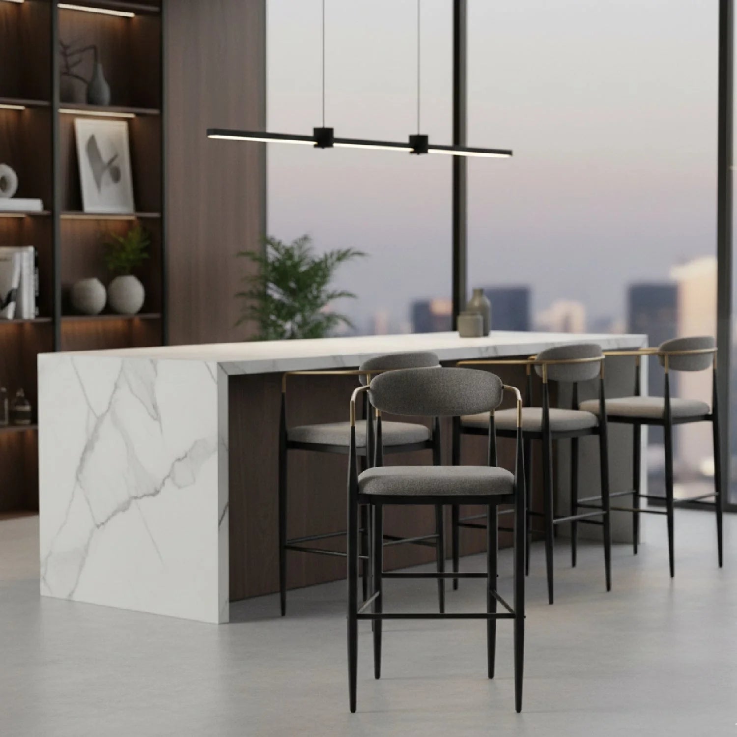 Luxury Upholstered Modern Gold Armed Bar Chair European Style for Villa