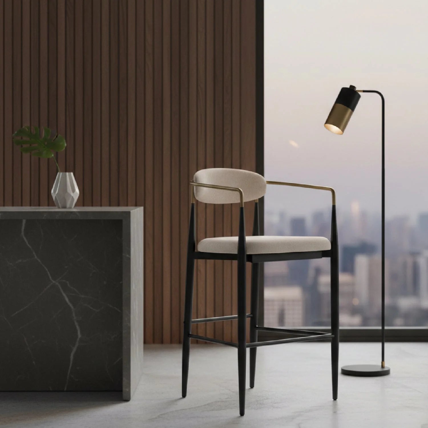 Luxury Upholstered Modern Gold Armed Bar Chair European Style for Villa