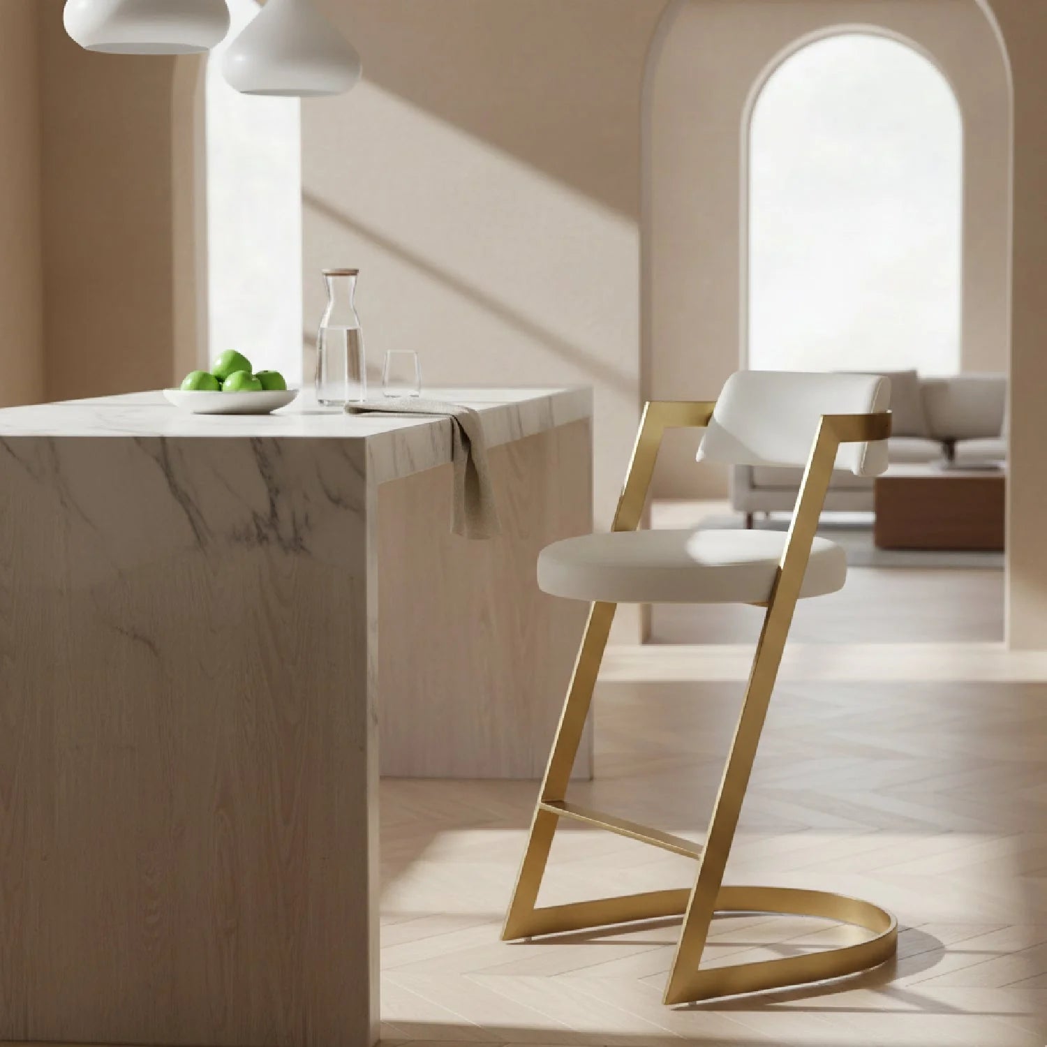Luxury Upholstered Modern Gold Counter Stool European Style for Villa